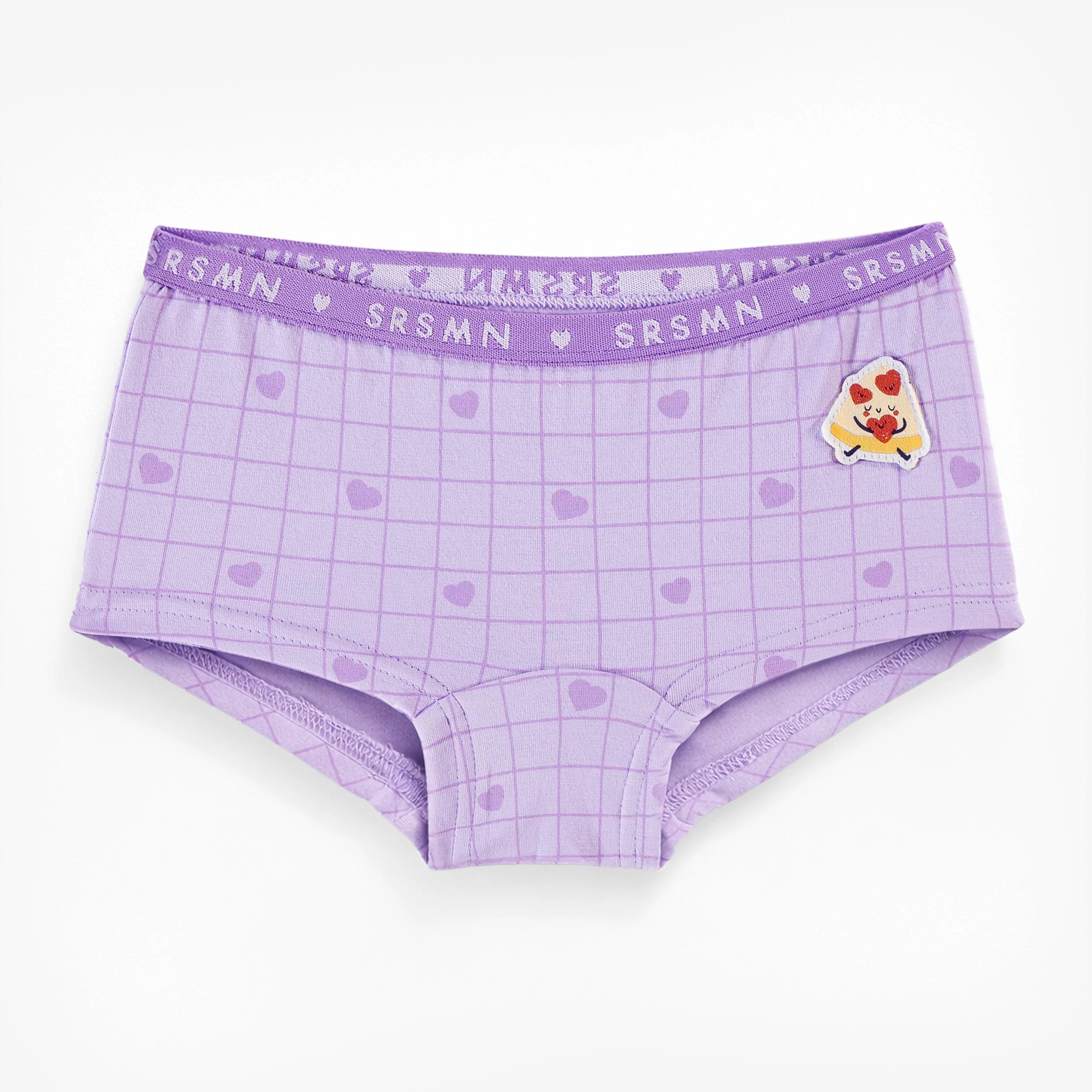 Culotte garçonne mauve avec cœurs et pizza, enfant
