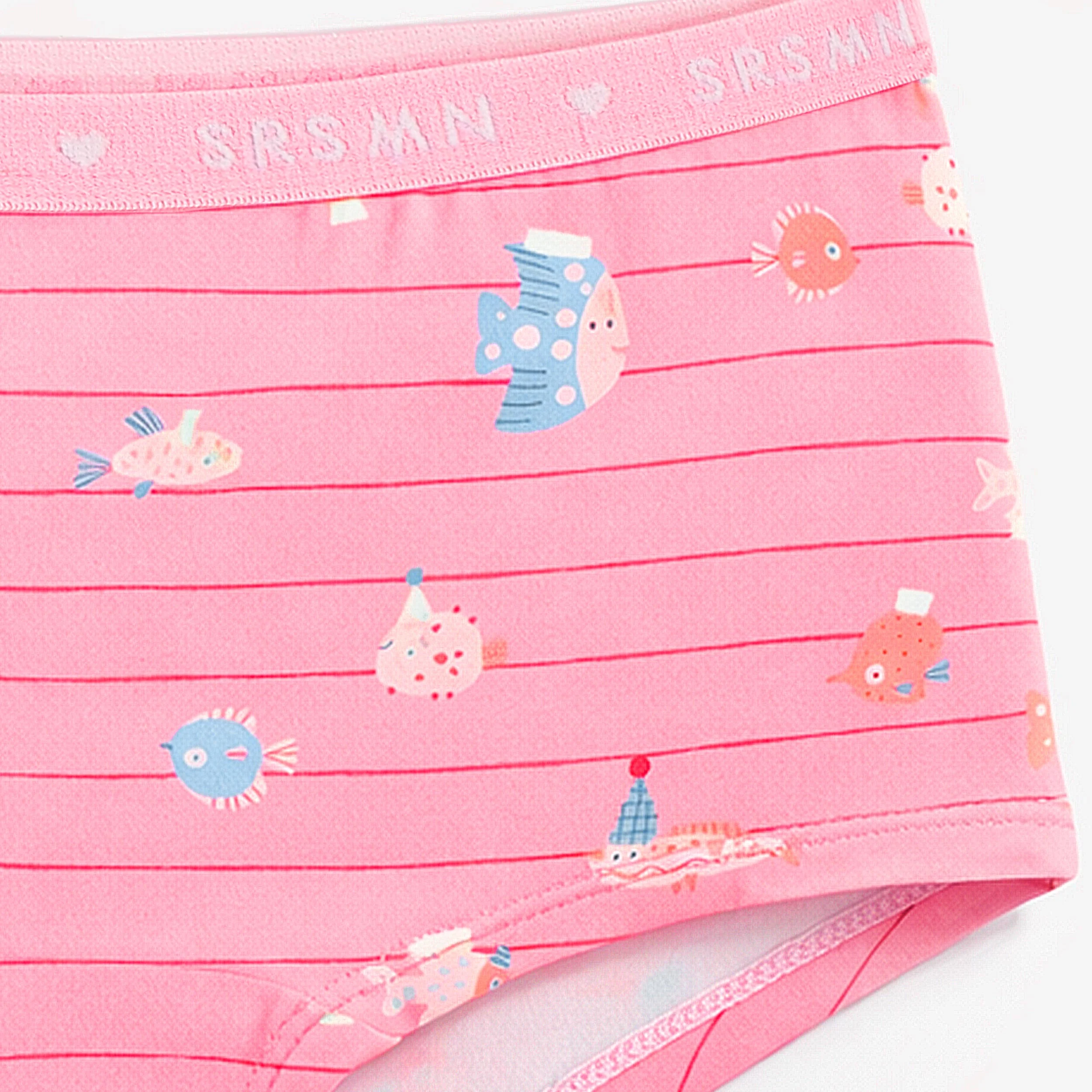 Culotte garçonne rose avec rayures et motifs de poissons, enfant - Image 2