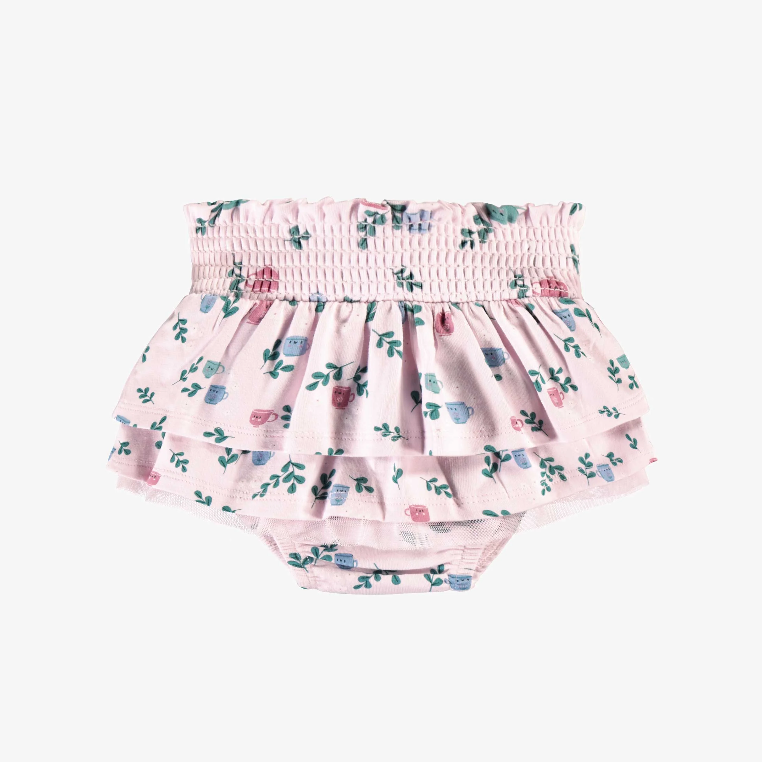 Ensemble deux pièces rose en jersey extensible à motifs de tasses, naissance - Image 3
