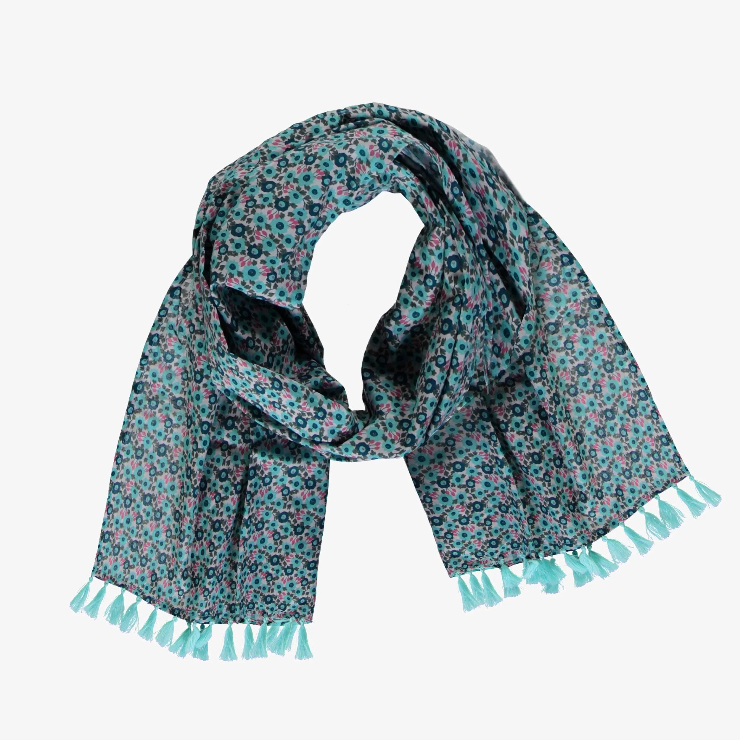 Foulard bleu-turquoise à motif floral en voile, enfant