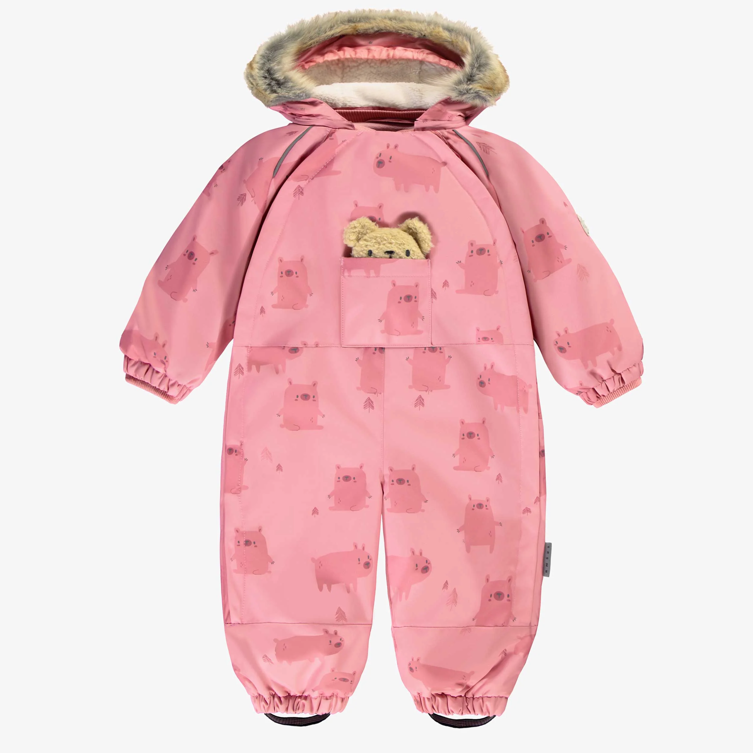 Habit de neige une pièce rose avec motifs, bébé