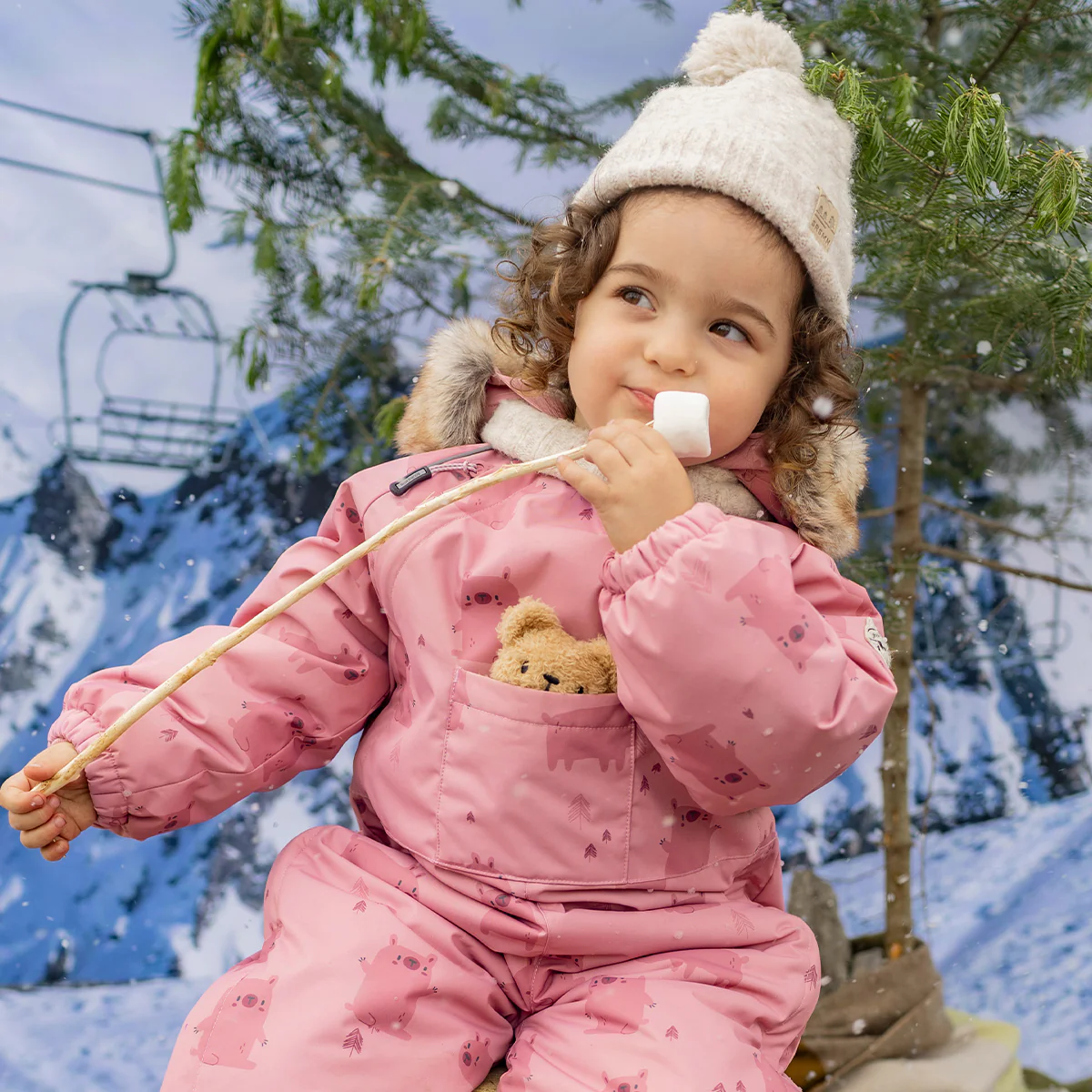 Habit de neige une pièce rose avec motifs, bébé - Image 3