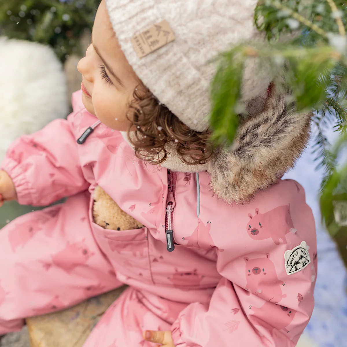 Habit de neige une pièce rose avec motifs, bébé - Image 4