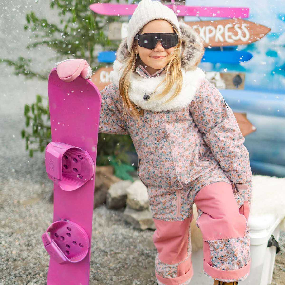 Habit de neige une pièce rose avec fleurs, enfant - Image 3