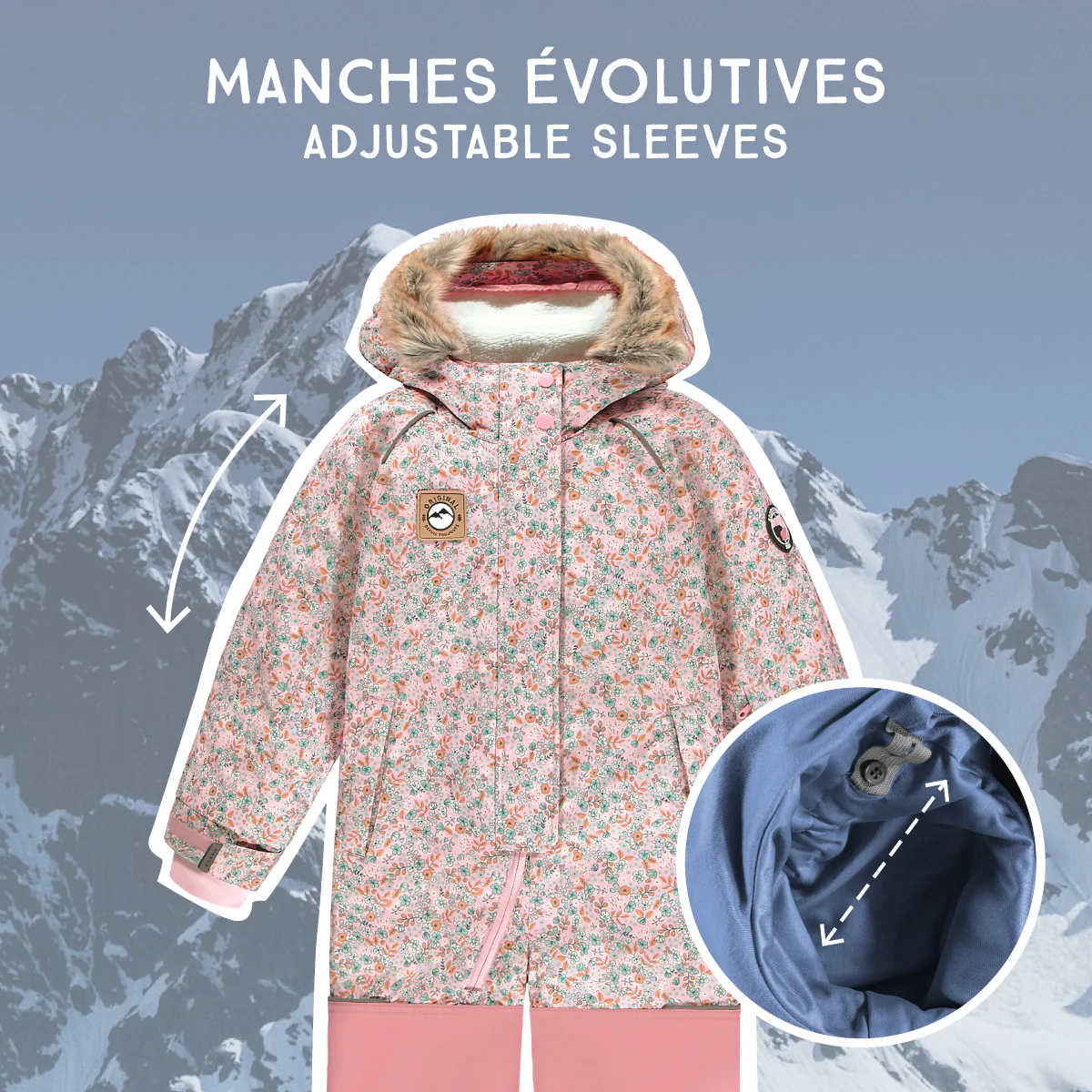 Habit de neige une pièce rose avec fleurs, enfant - Image 6