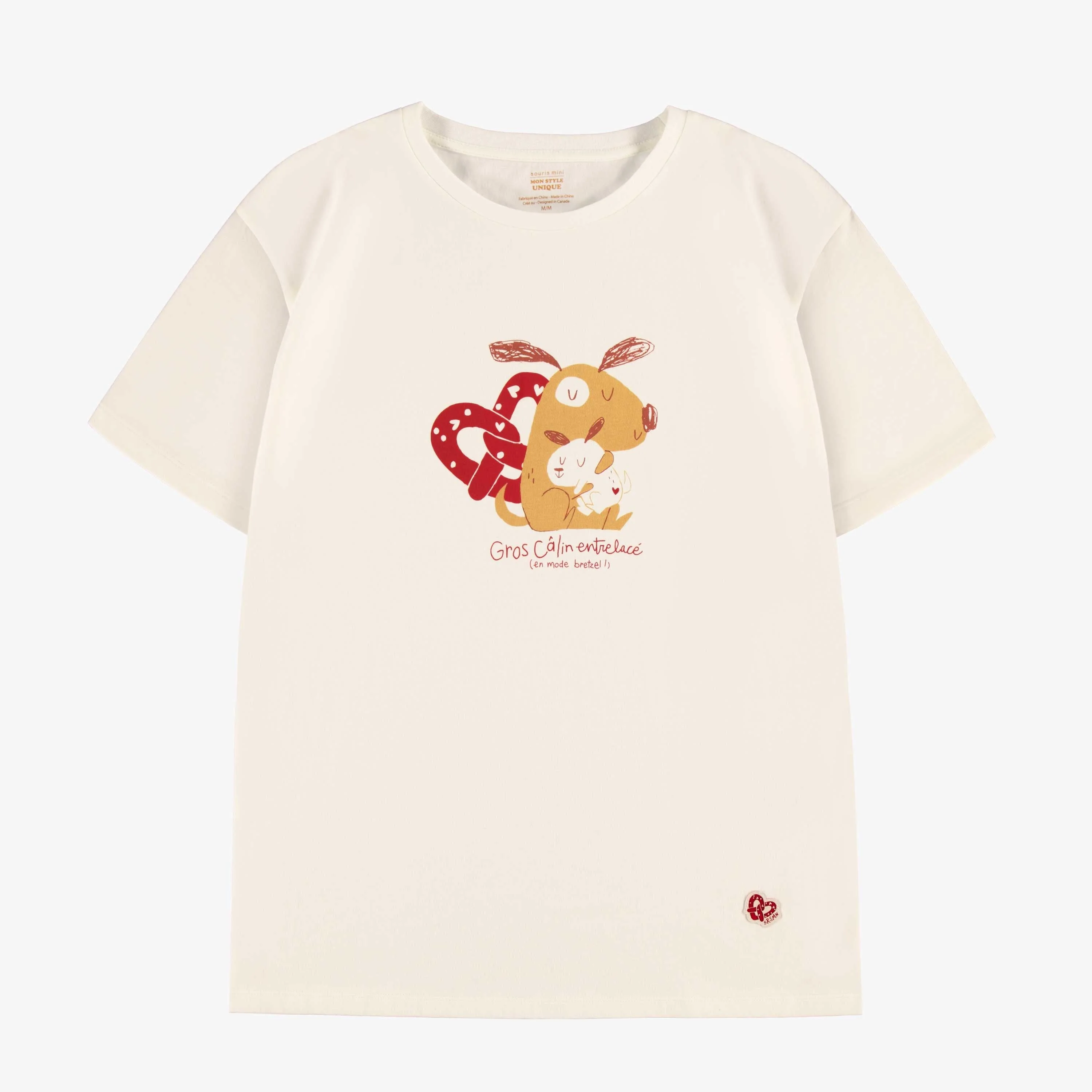 Haut de pyjama crème à illustration Saint-Valentin, adulte