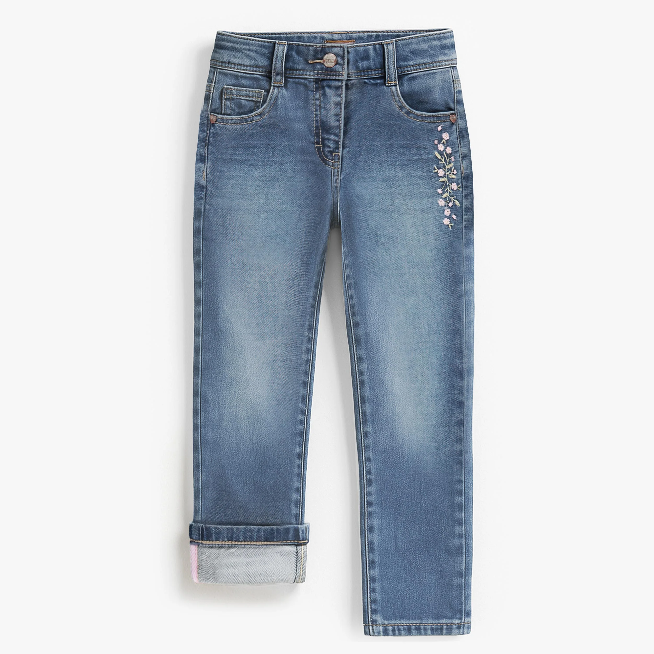 Jean bleu avec broderie florale, enfant