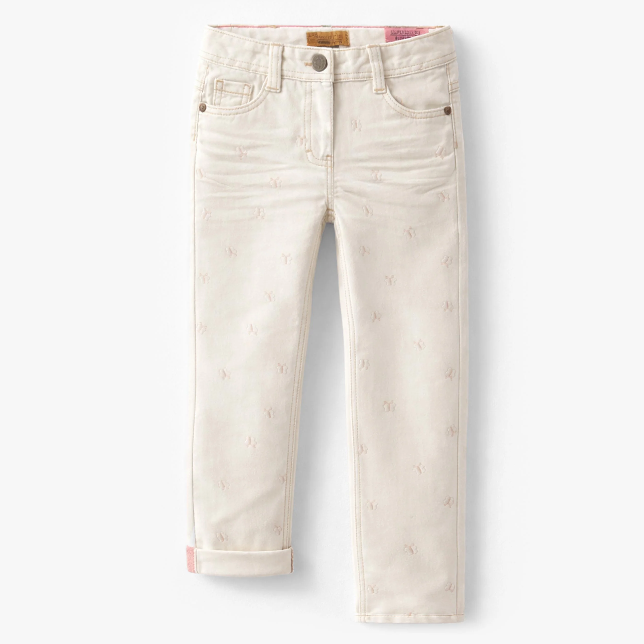 Jean crème avec broderies de papillons, enfant