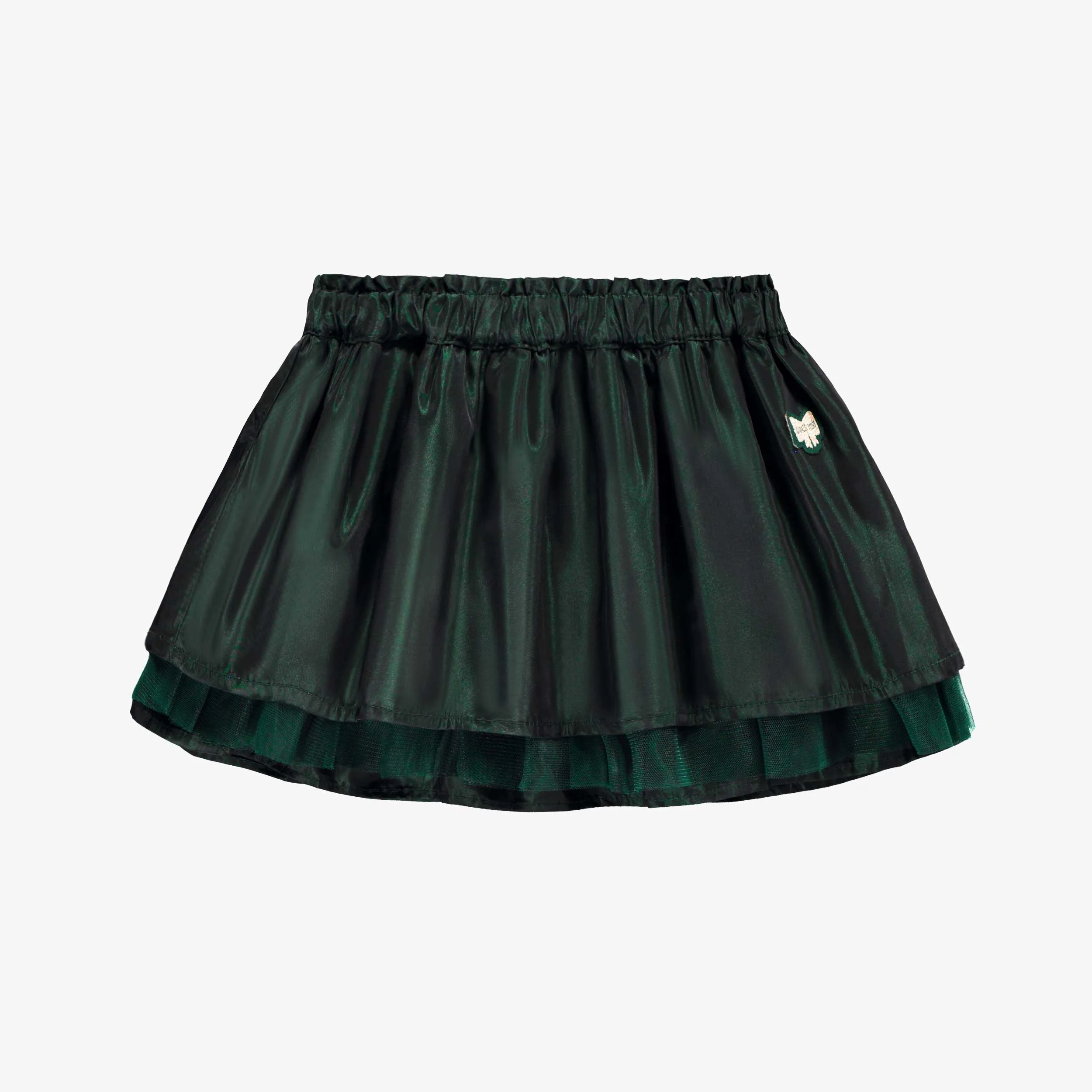 Jupe émeraude en taffetas et tulle aux multiples volants, bébé