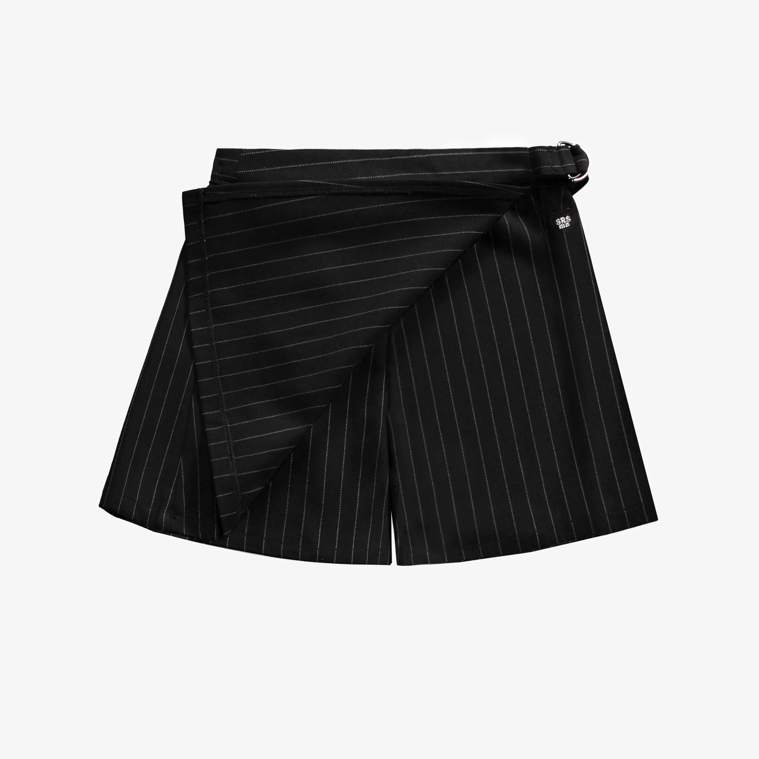 Jupe short noire et blanche à rayures en gabardine de coton, enfant - Image 2