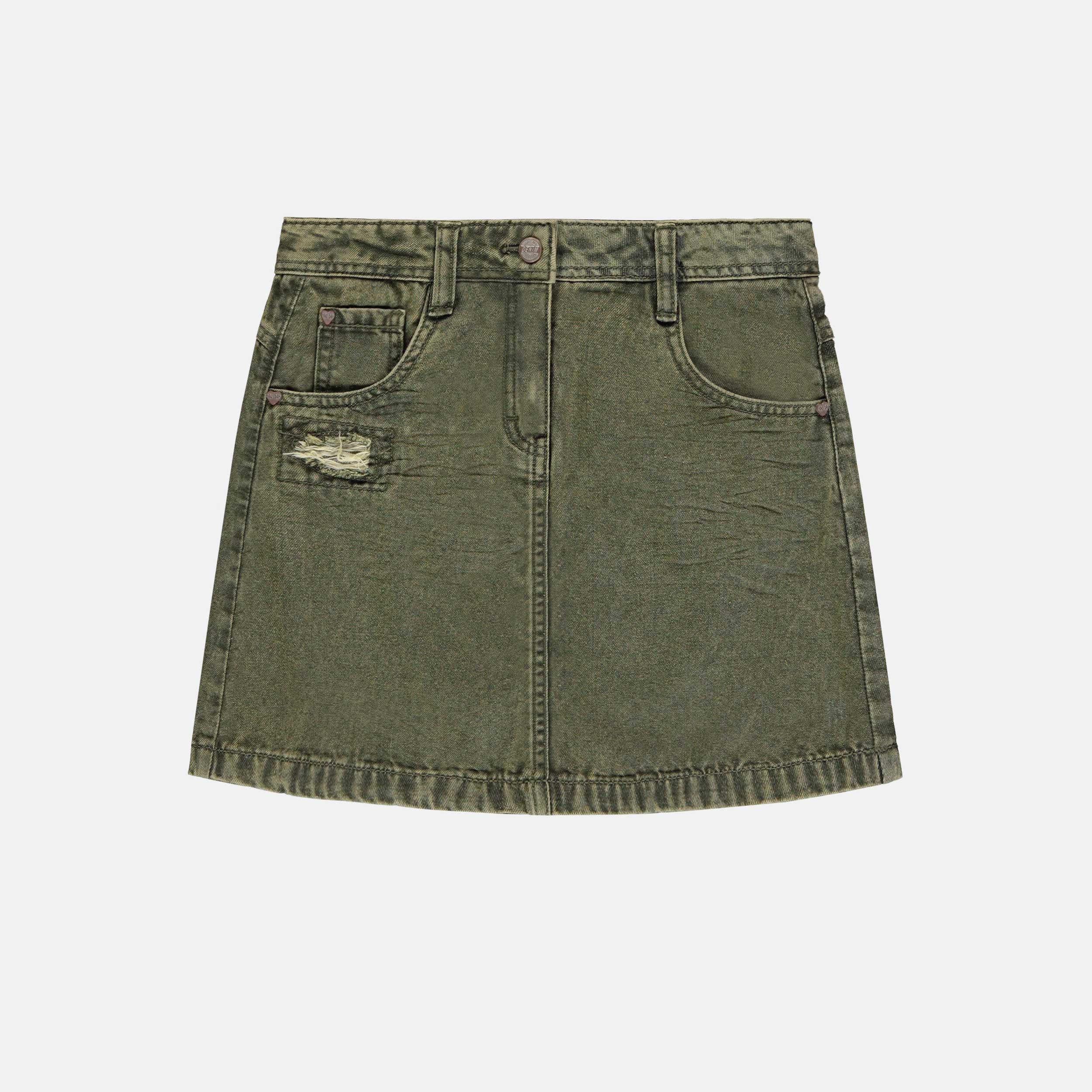 Jupe verte droite courte en denim extensible, enfant