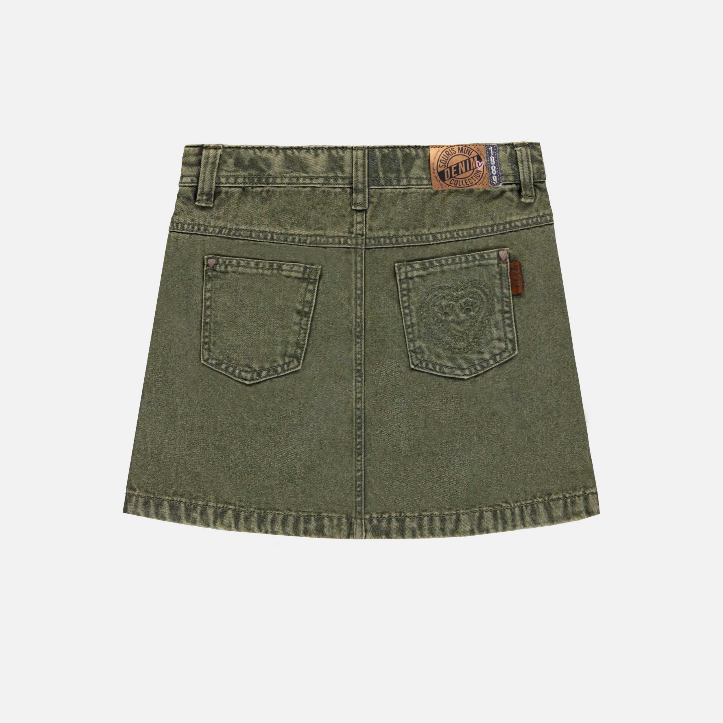 Jupe verte droite courte en denim extensible, enfant - Image 2