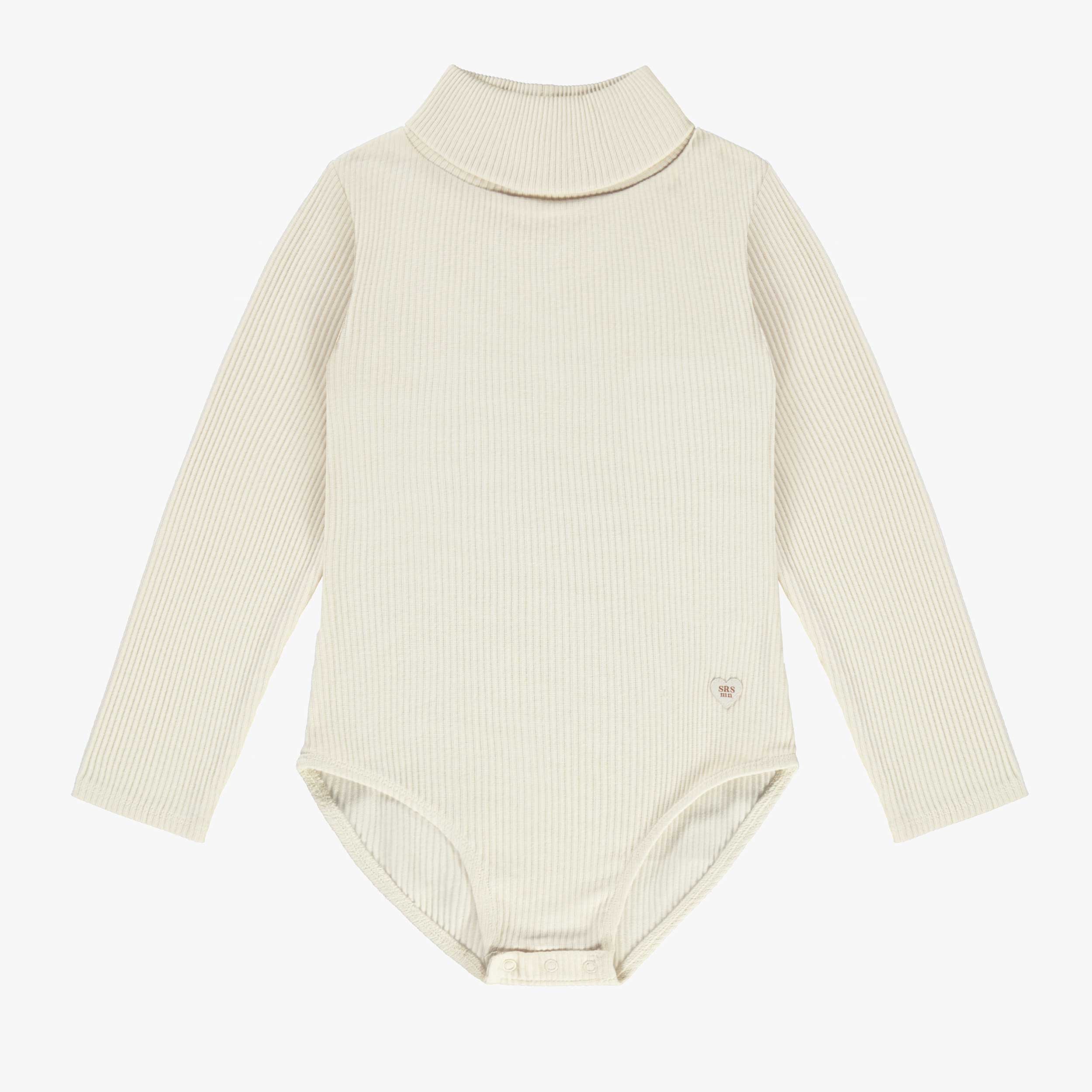 Justaucorps crème à col roulé en tricot côtelé irrégulier, enfant
