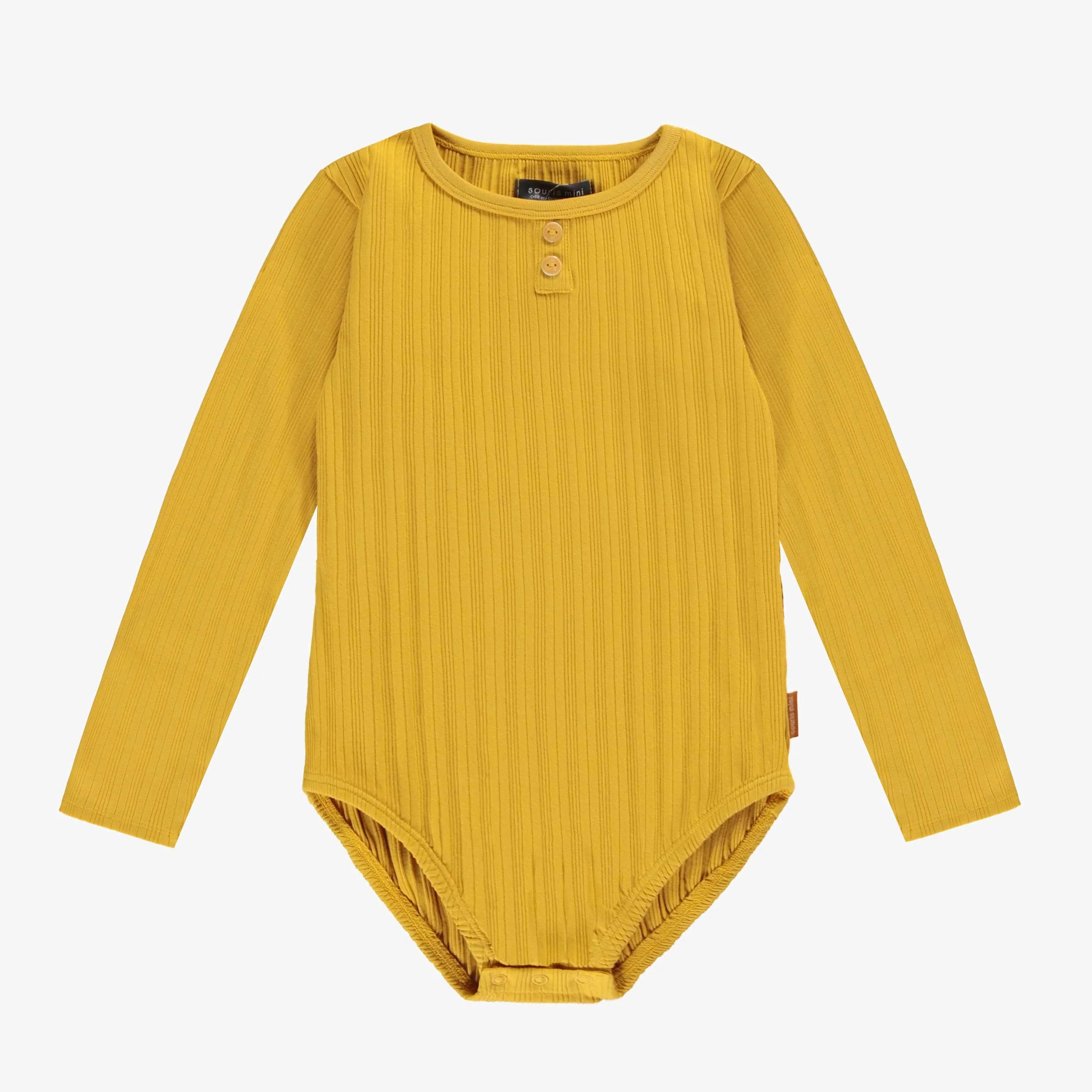 Justaucorps jaune à manches longues en tricot côtelé, enfant