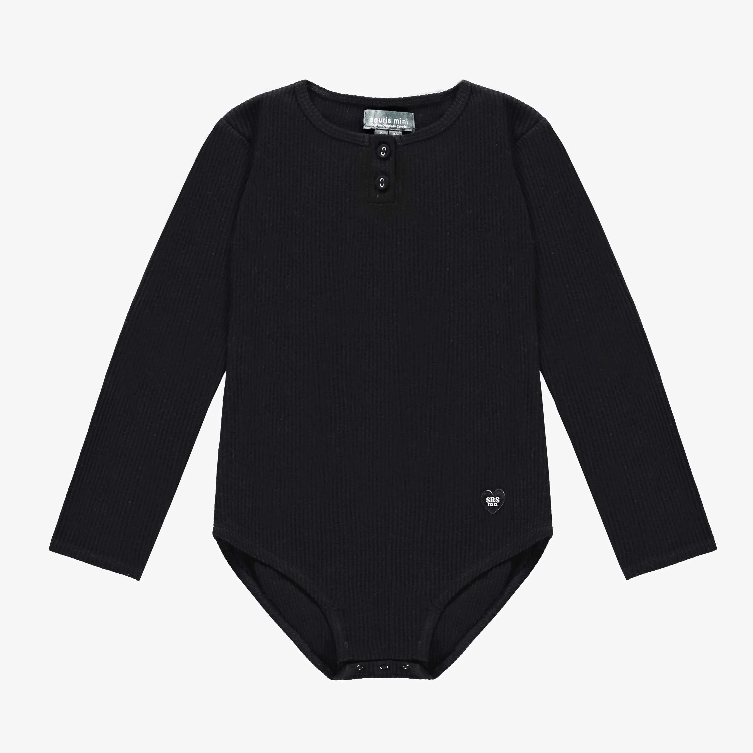 Justaucorps noir à manches longues en tricot côtelée extensible, enfant