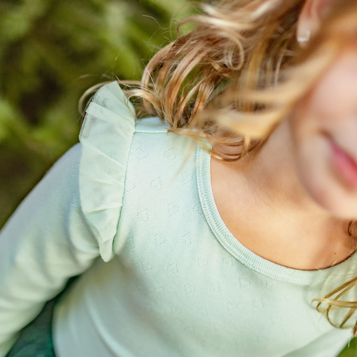 Justaucorps vert sauge avec motifs pointelle, enfant - Image 2