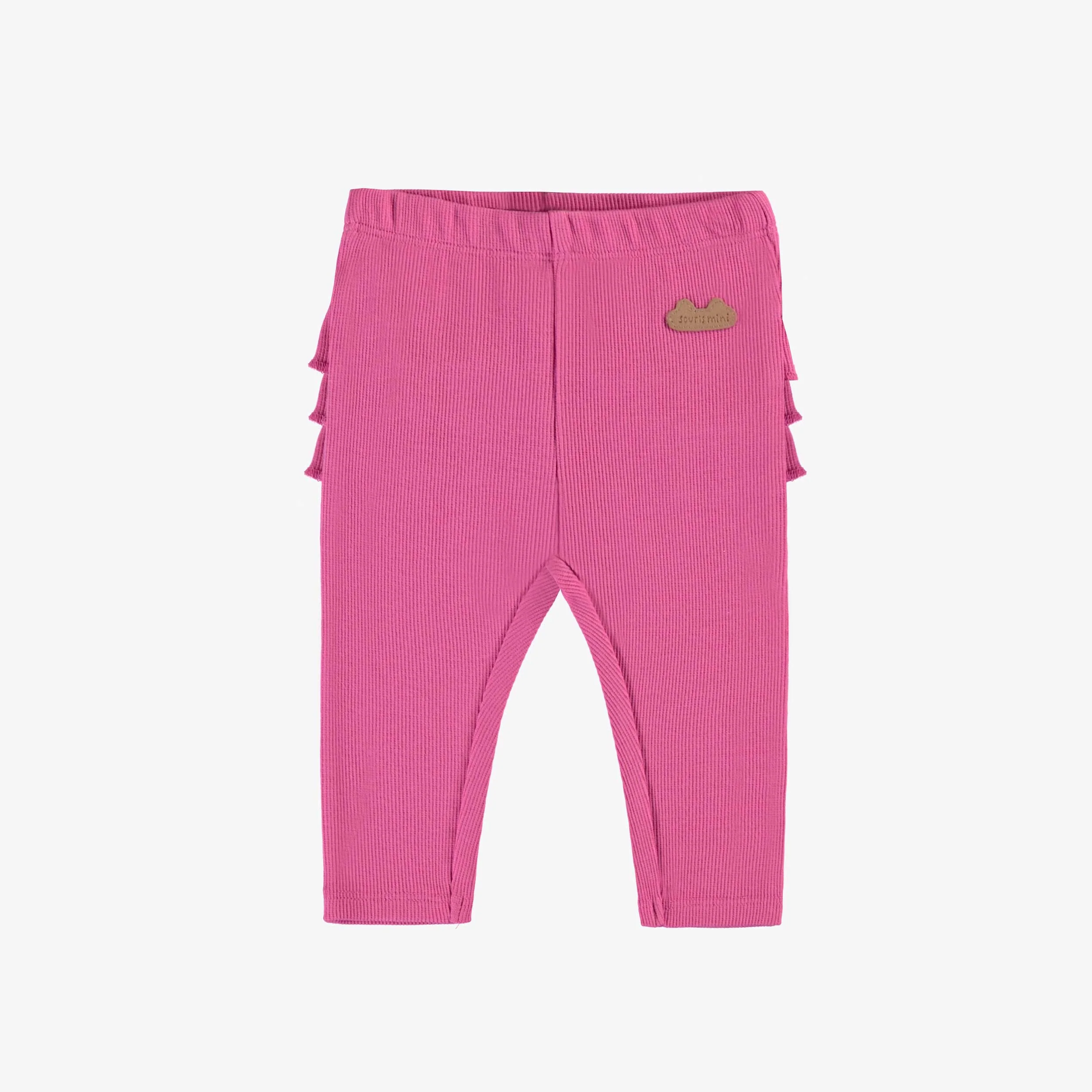 Legging fuchsia à volants en tricot côtelé, naissance