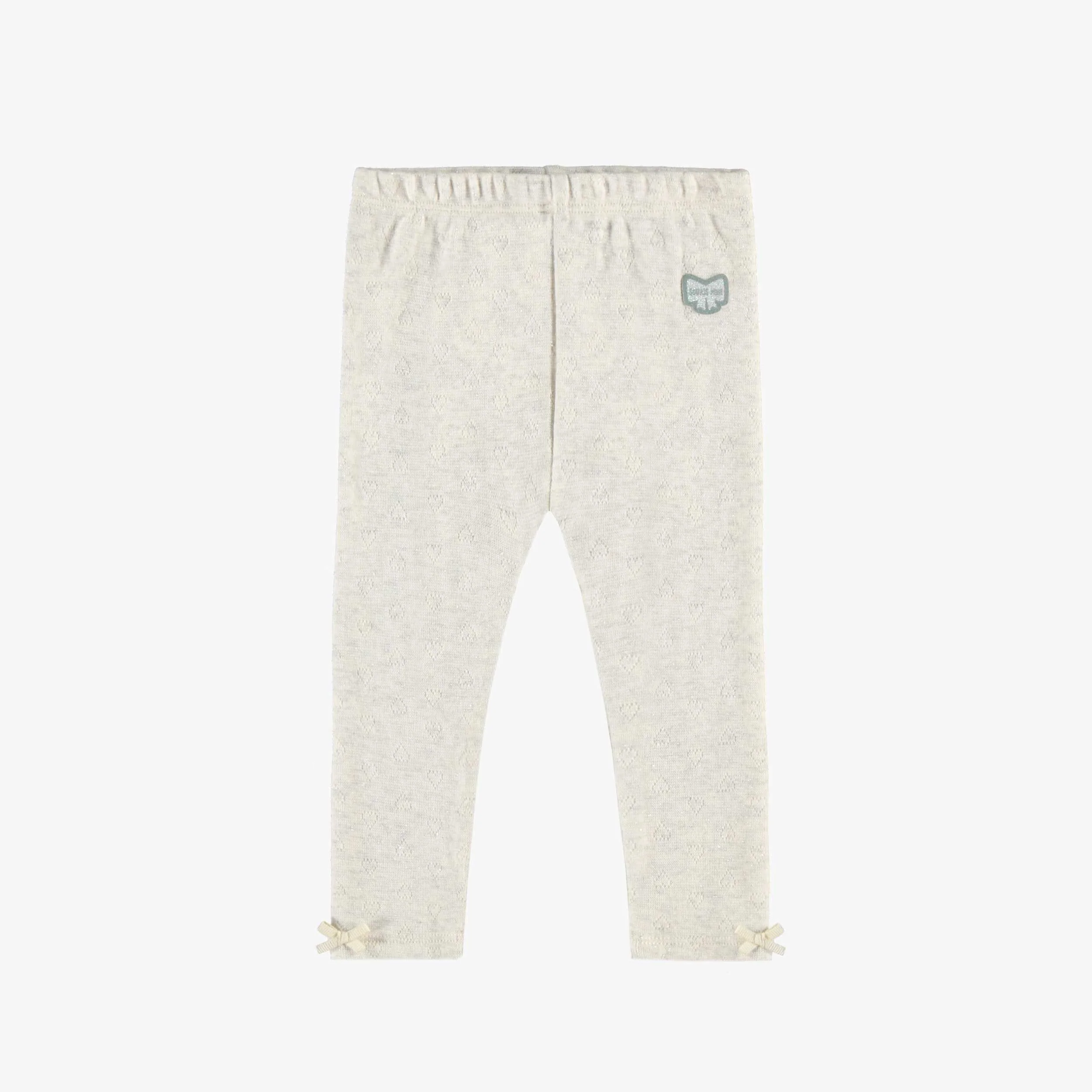 Legging long crème avec boucle en jersey pointelle brillant, bébé