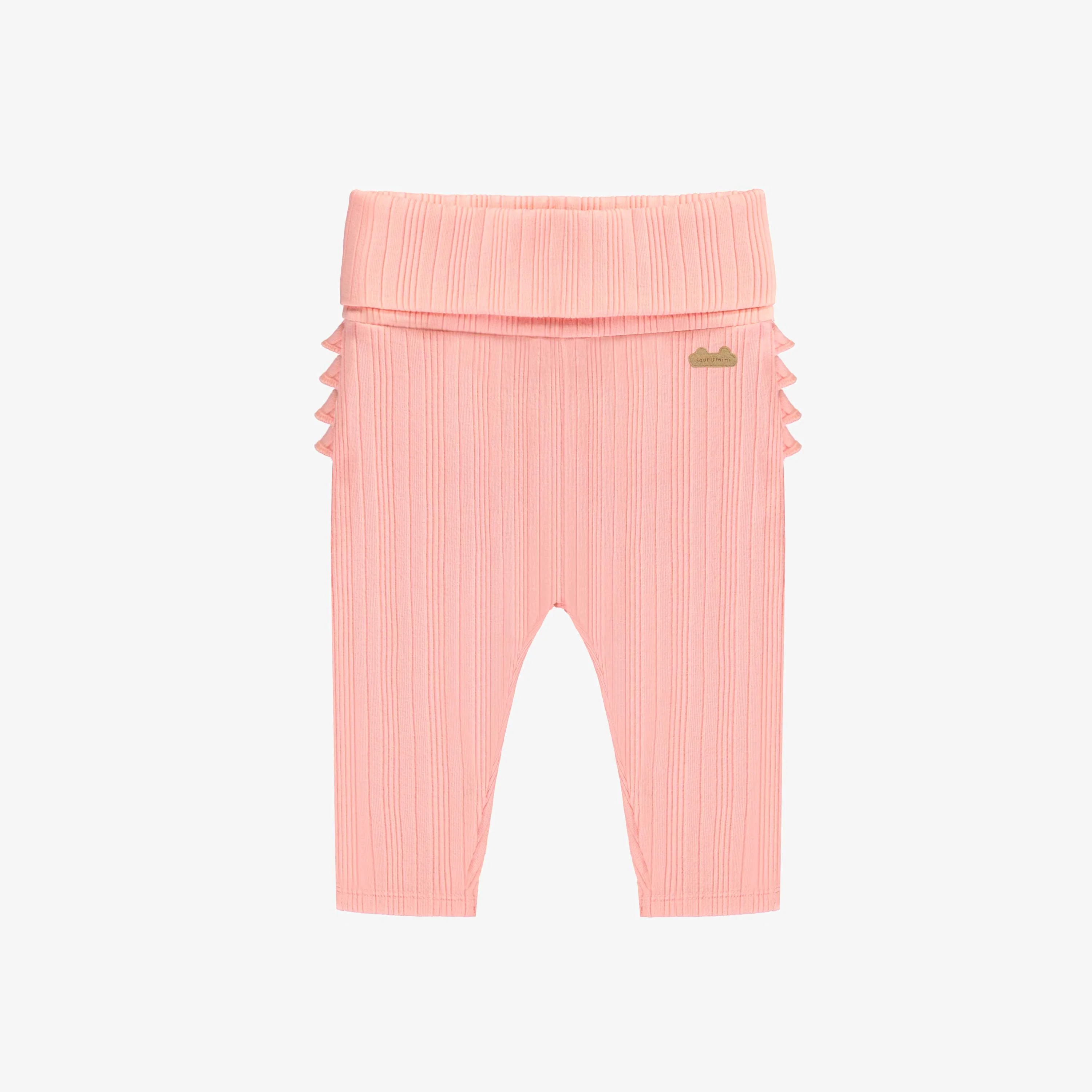 Legging rose en tricot côtelé irrégulier à volants, naissance