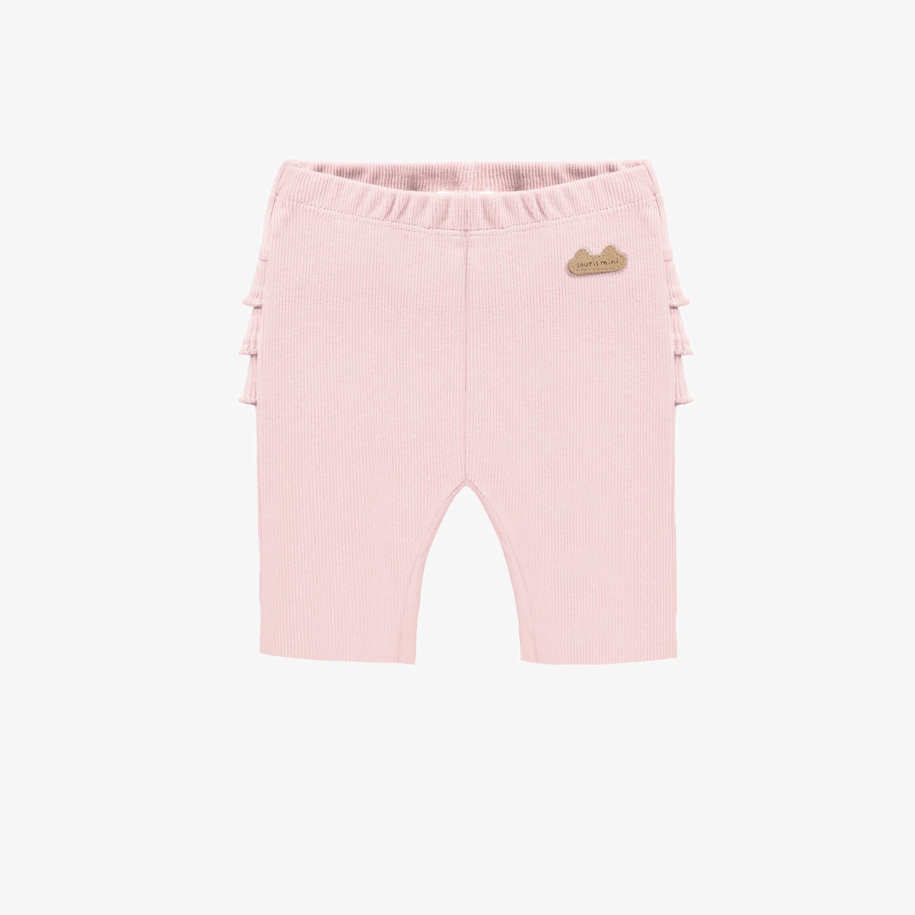 Legging rose pâle à volants en tricot côtelé biologique, naissance