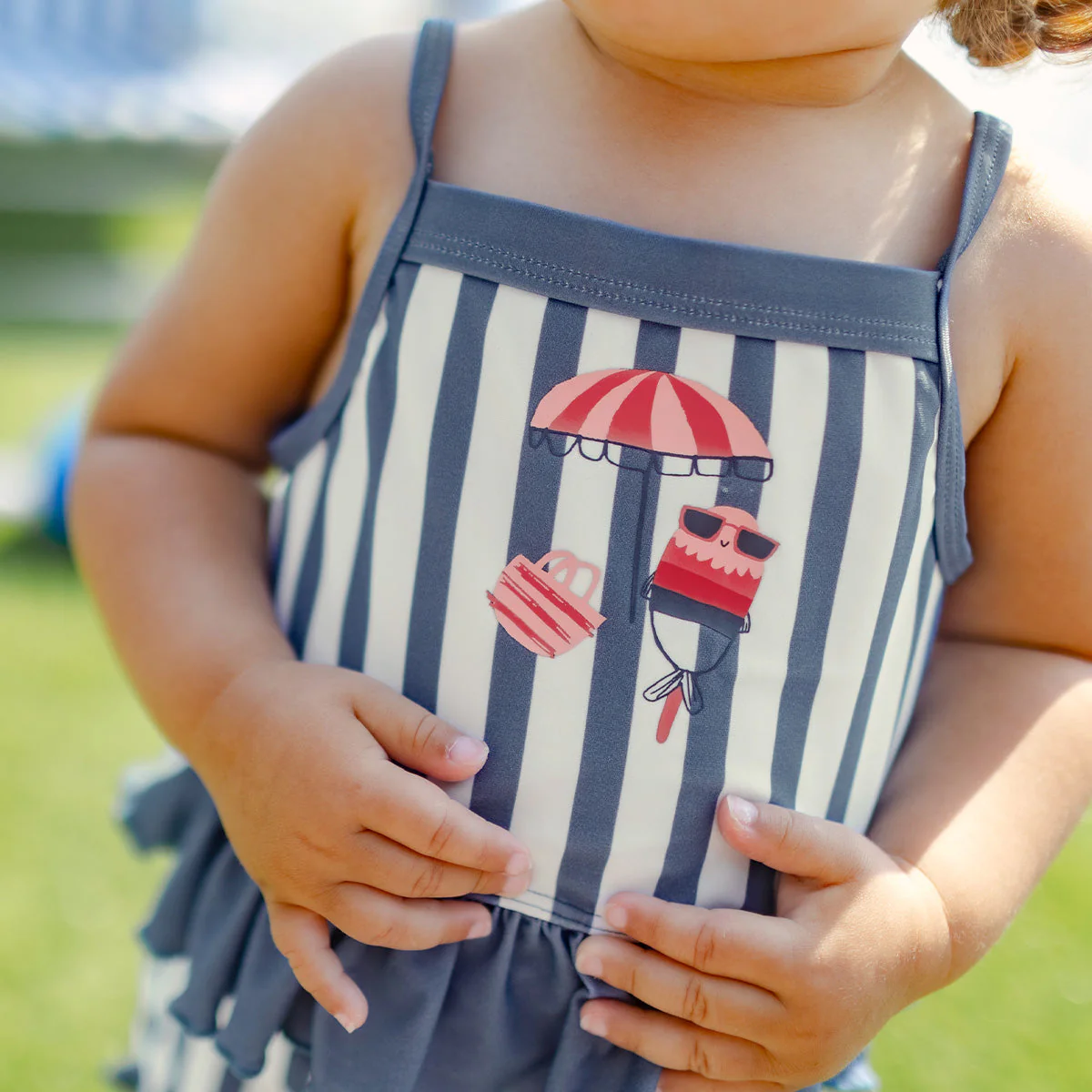 Maillot de bain deux pièces bleu et blanc à volants, bébé - Image 3