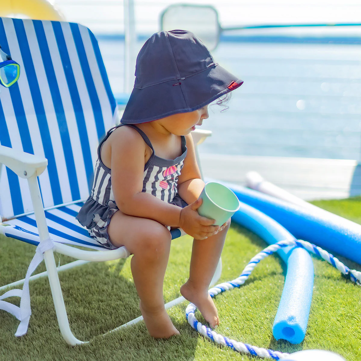 Maillot de bain deux pièces bleu et blanc à volants, bébé - Image 5