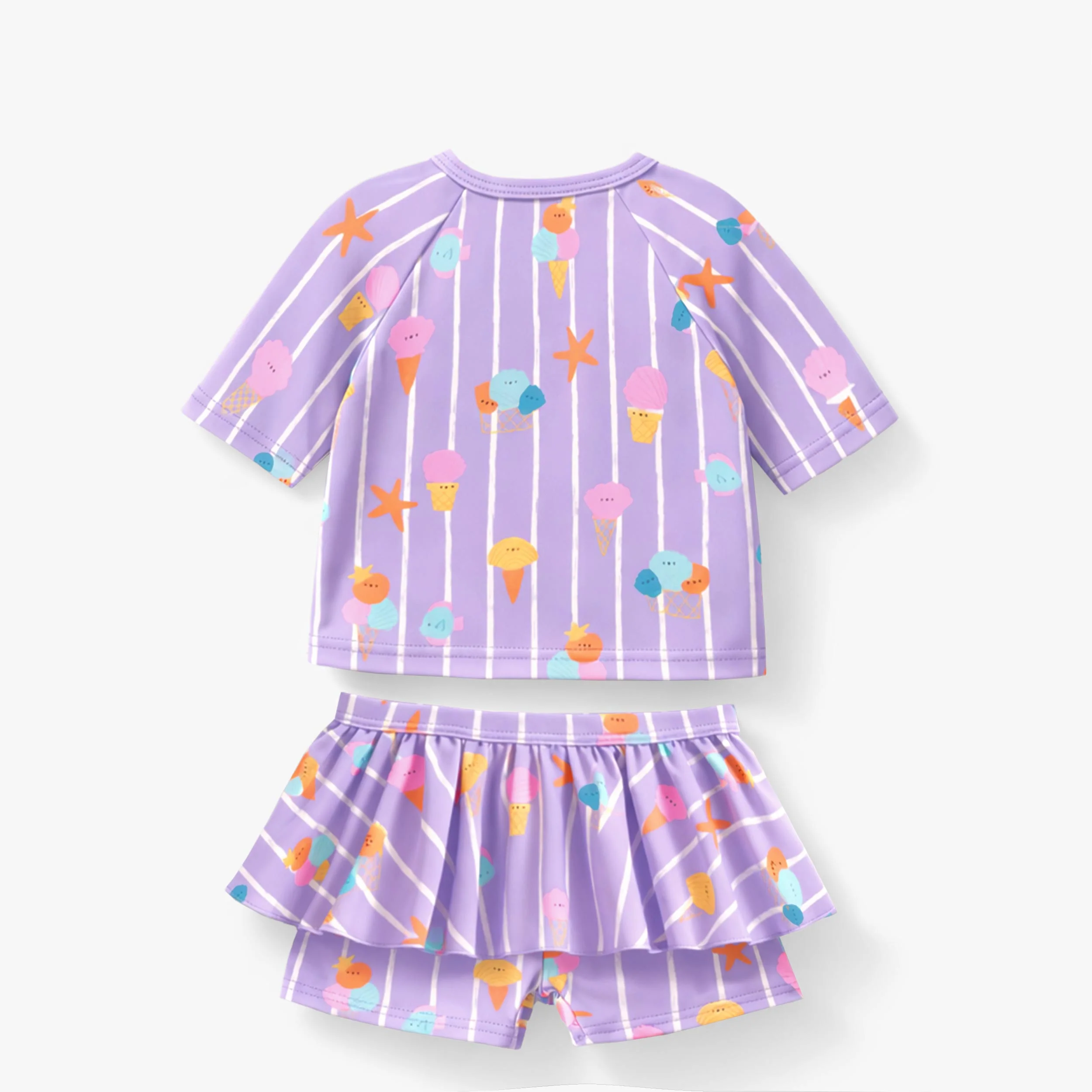 Maillot de bain deux pièces mauve avec rayures et motifs, bébé - Image 3