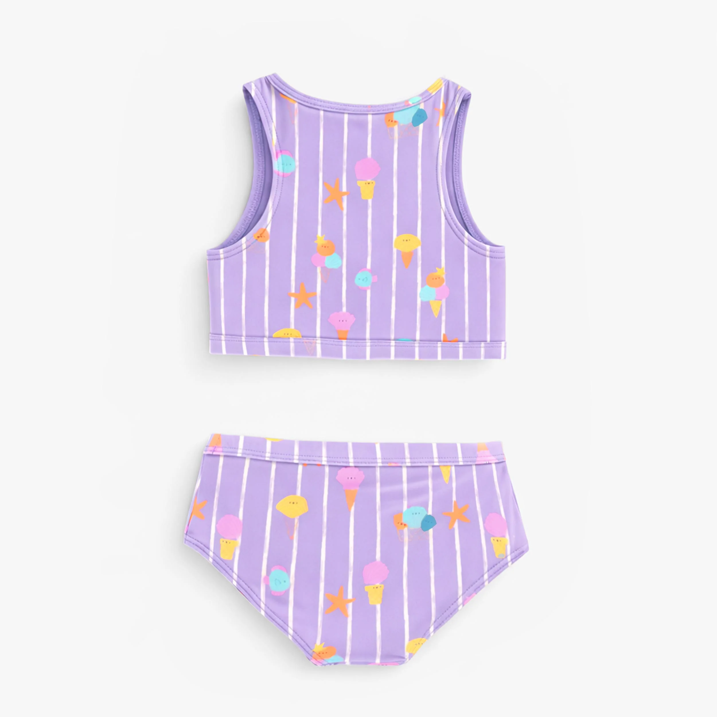Maillot de bain deux pièces mauve avec rayures et motifs, enfant - Image 3