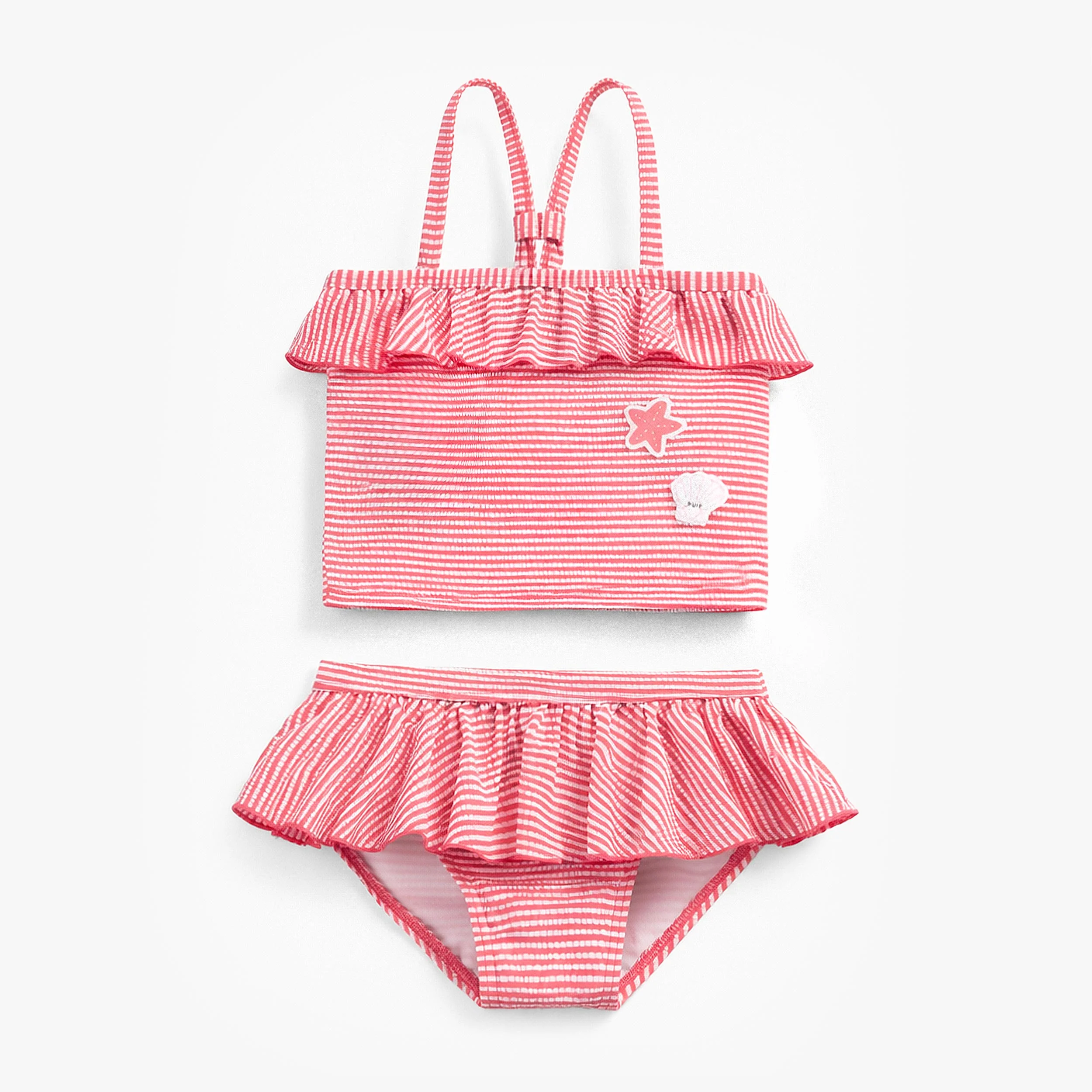 Maillot de bain deux pièces rose et crème à rayures, enfant