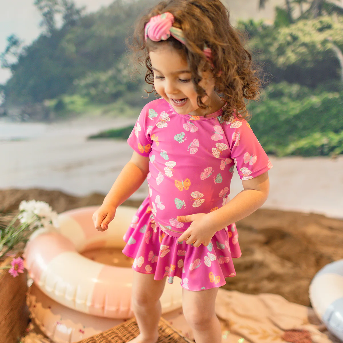 Maillot de bain deux pièces rose à motifs de papillons, bébé - Image 2