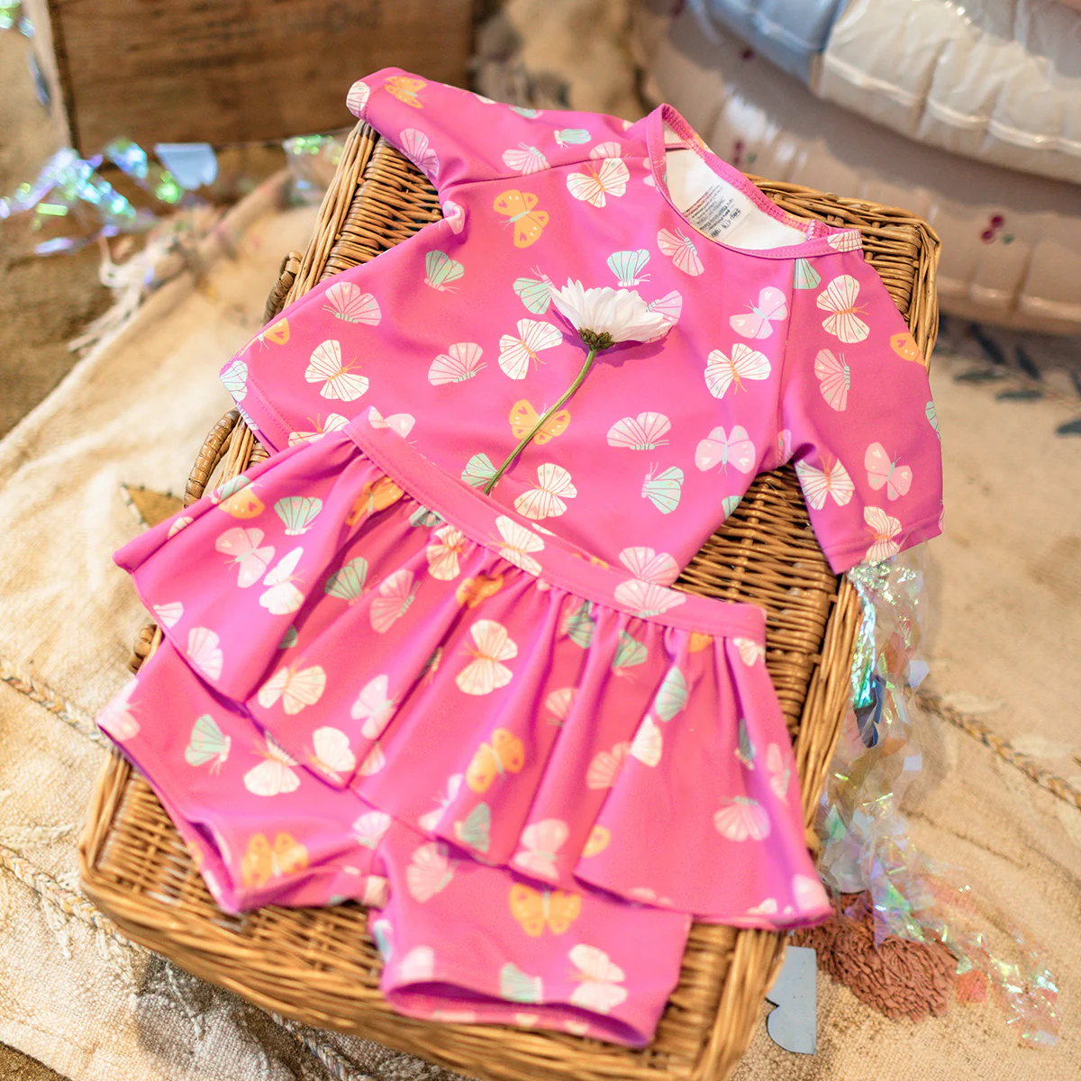 Maillot de bain deux pièces rose à motifs de papillons, bébé - Image 3