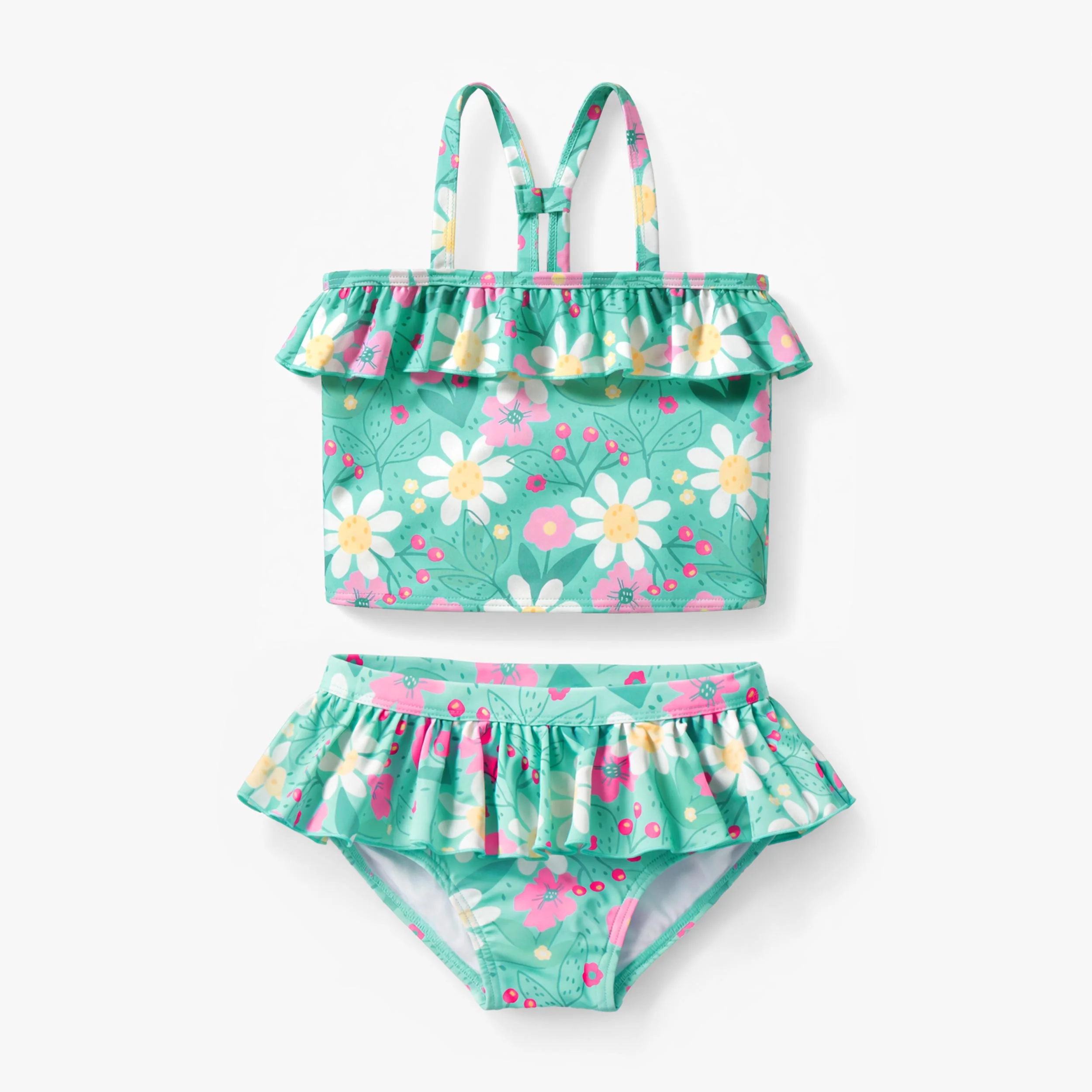 Maillot de bain deux pièces turquoise à motif floral, enfant