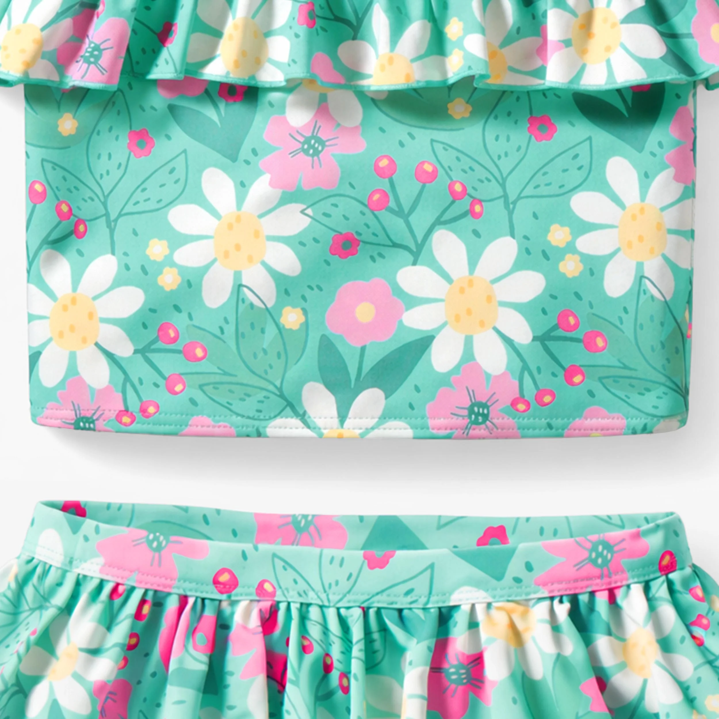 Maillot de bain deux pièces turquoise à motif floral, enfant - Image 2