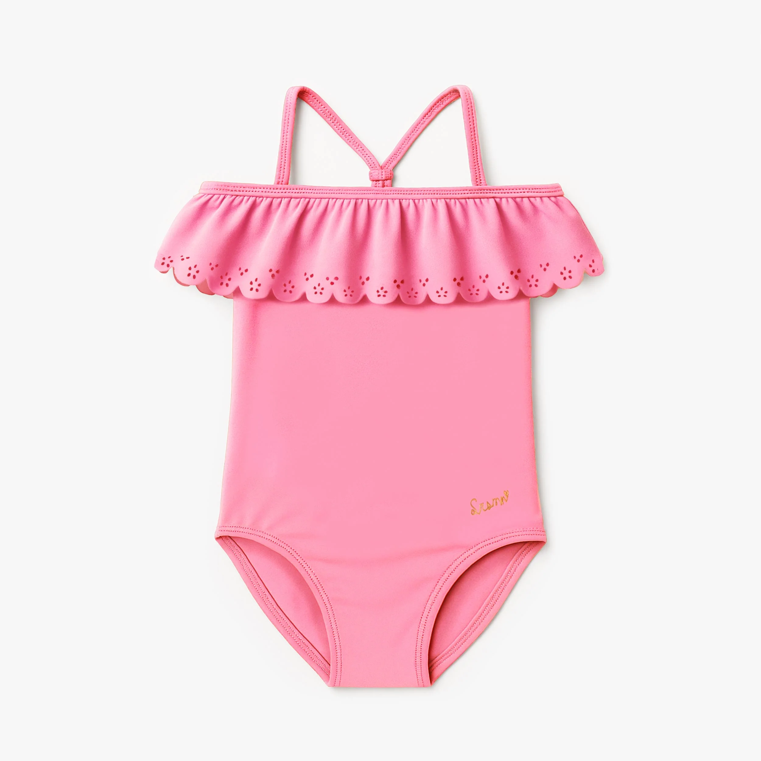 Maillot de bain une pièce rose avec volant, enfant