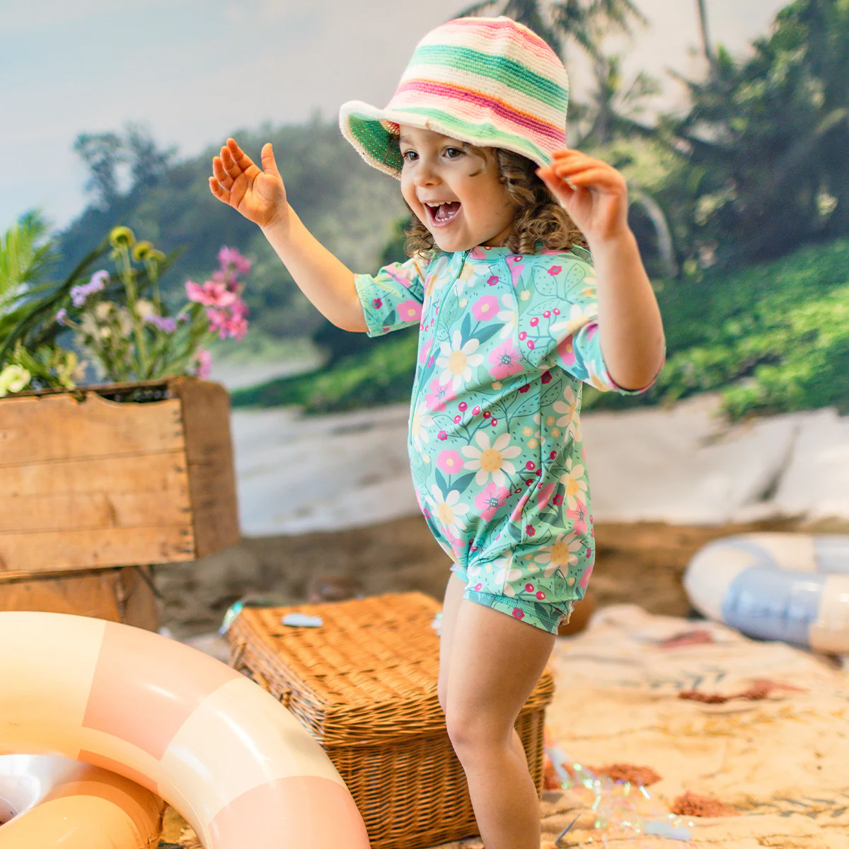 Maillot de bain une pièce turquoise à motif floral, bébé - Image 3