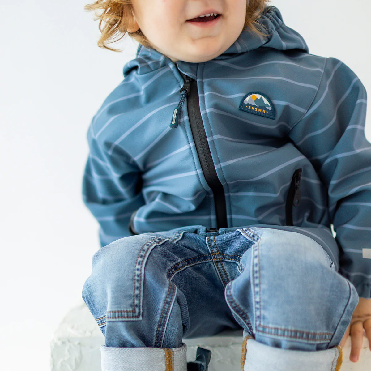Manteau bleu en coquille souple avec rayures, bébé - Image 3