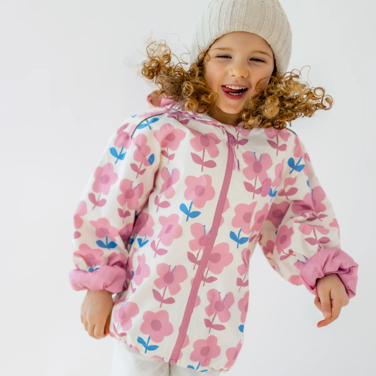 Manteau coupe-vent crème à motif floral, enfant - Image 2