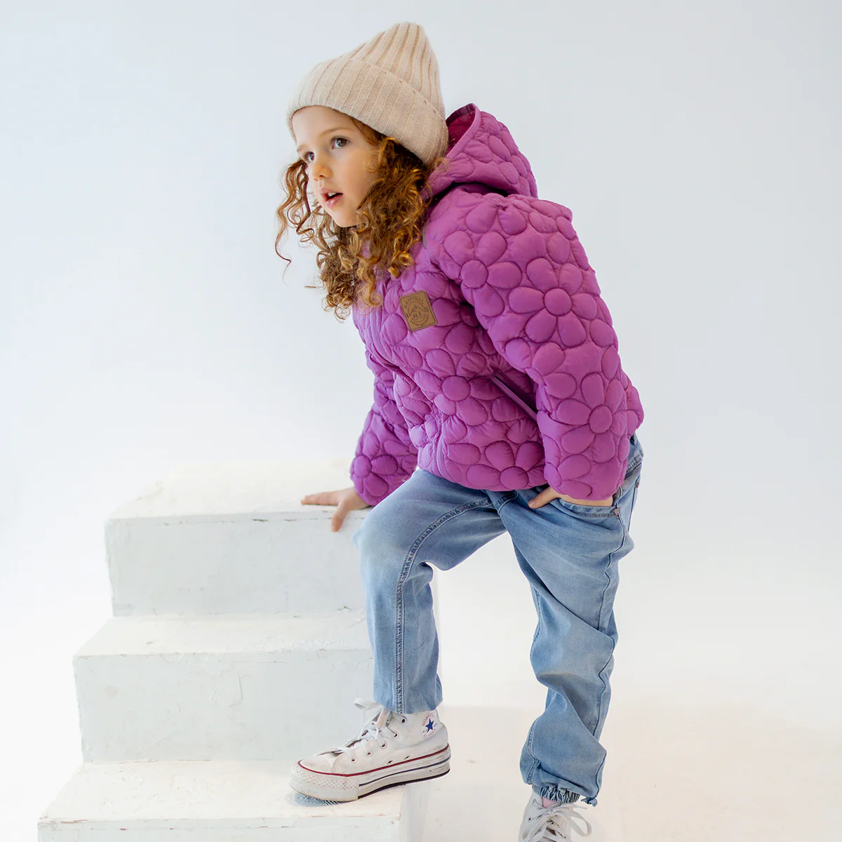 Manteau doudoune mauve avec matelassé floral, enfant - Image 3