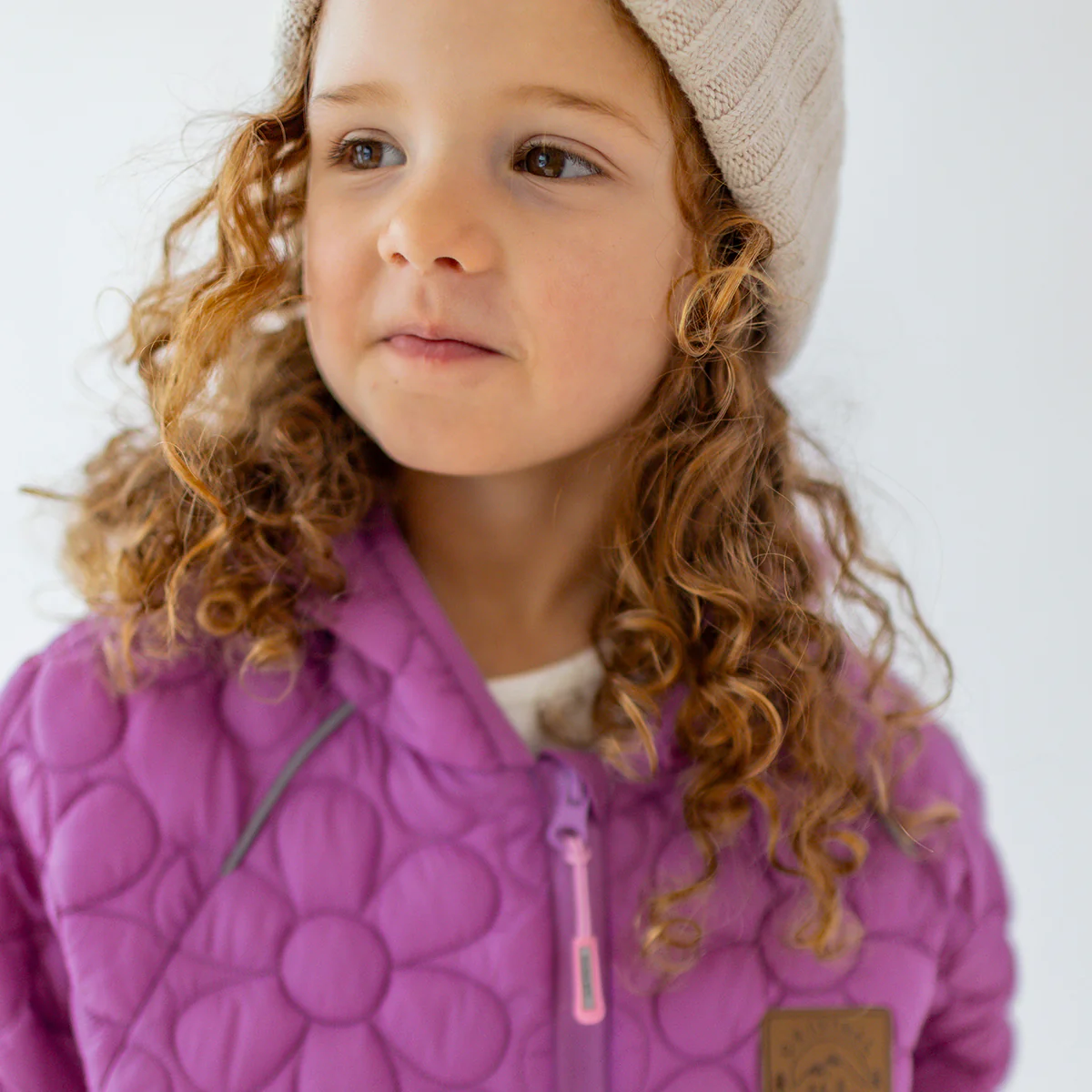 Manteau doudoune mauve avec matelassé floral, enfant - Image 4