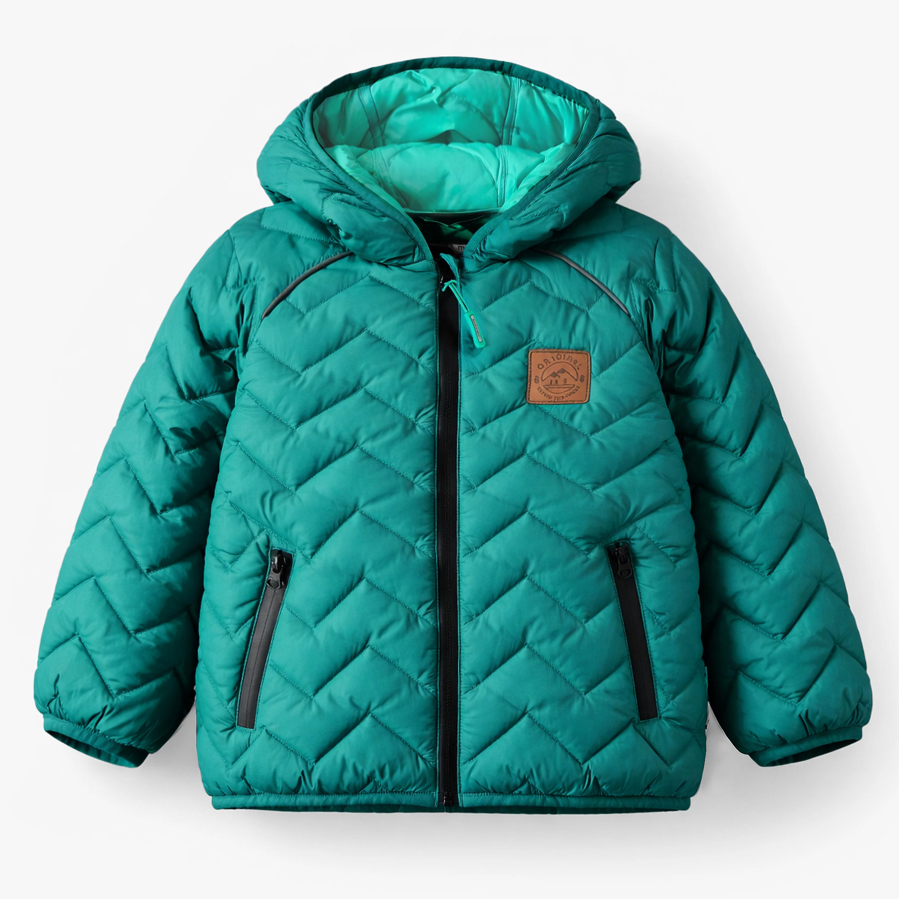 Manteau doudoune turquoise avec matelassé chevron, enfant
