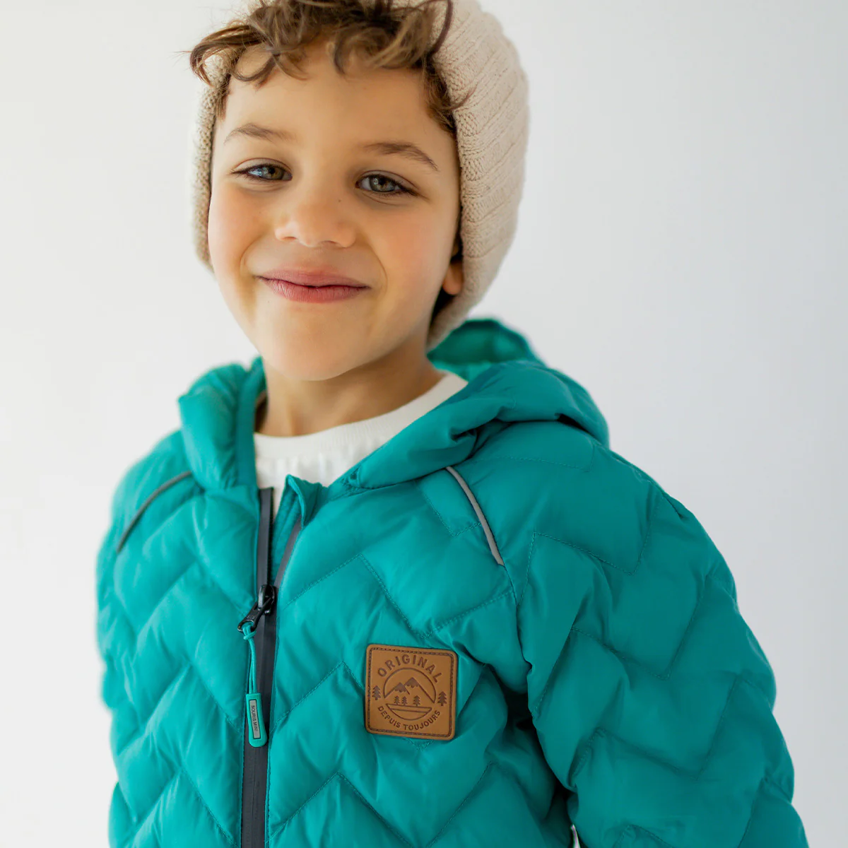 Manteau doudoune turquoise avec matelassé chevron, enfant - Image 2