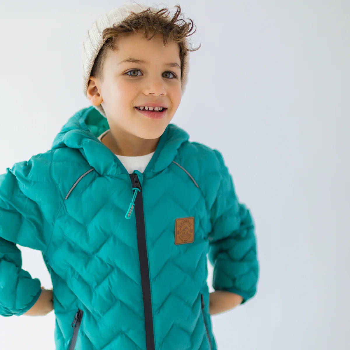 Manteau doudoune turquoise avec matelassé chevron, enfant - Image 3