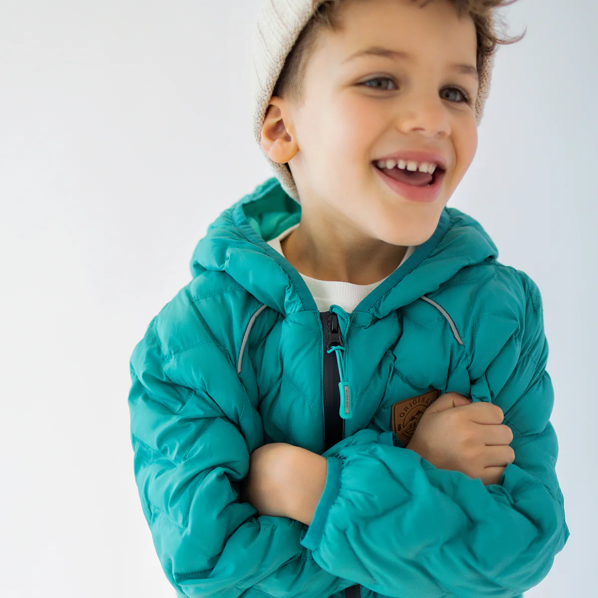 Manteau doudoune turquoise avec matelassé chevron, enfant - Image 4