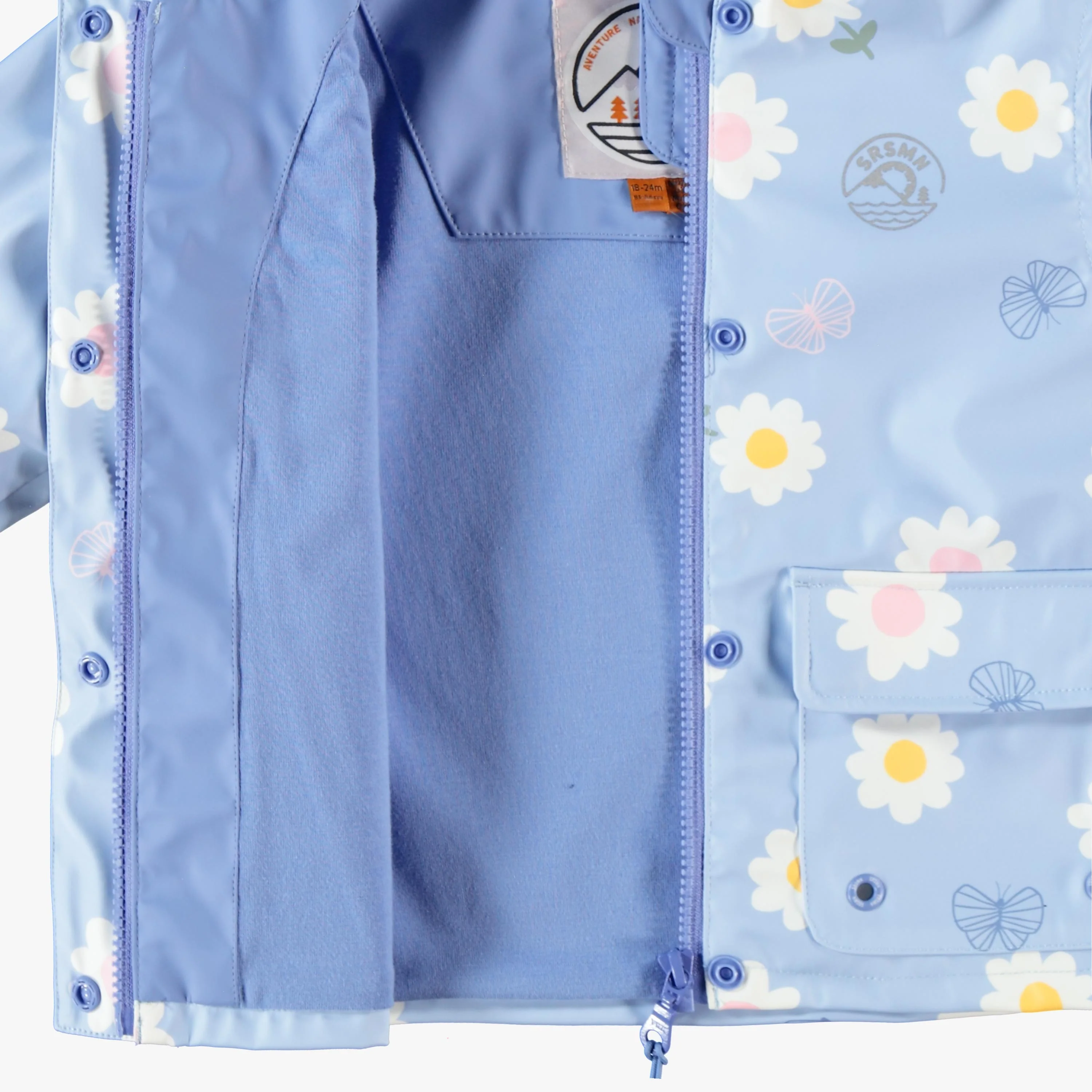 Manteau imperméable bleu pâle avec fleurs et papillons, bébé - Image 4
