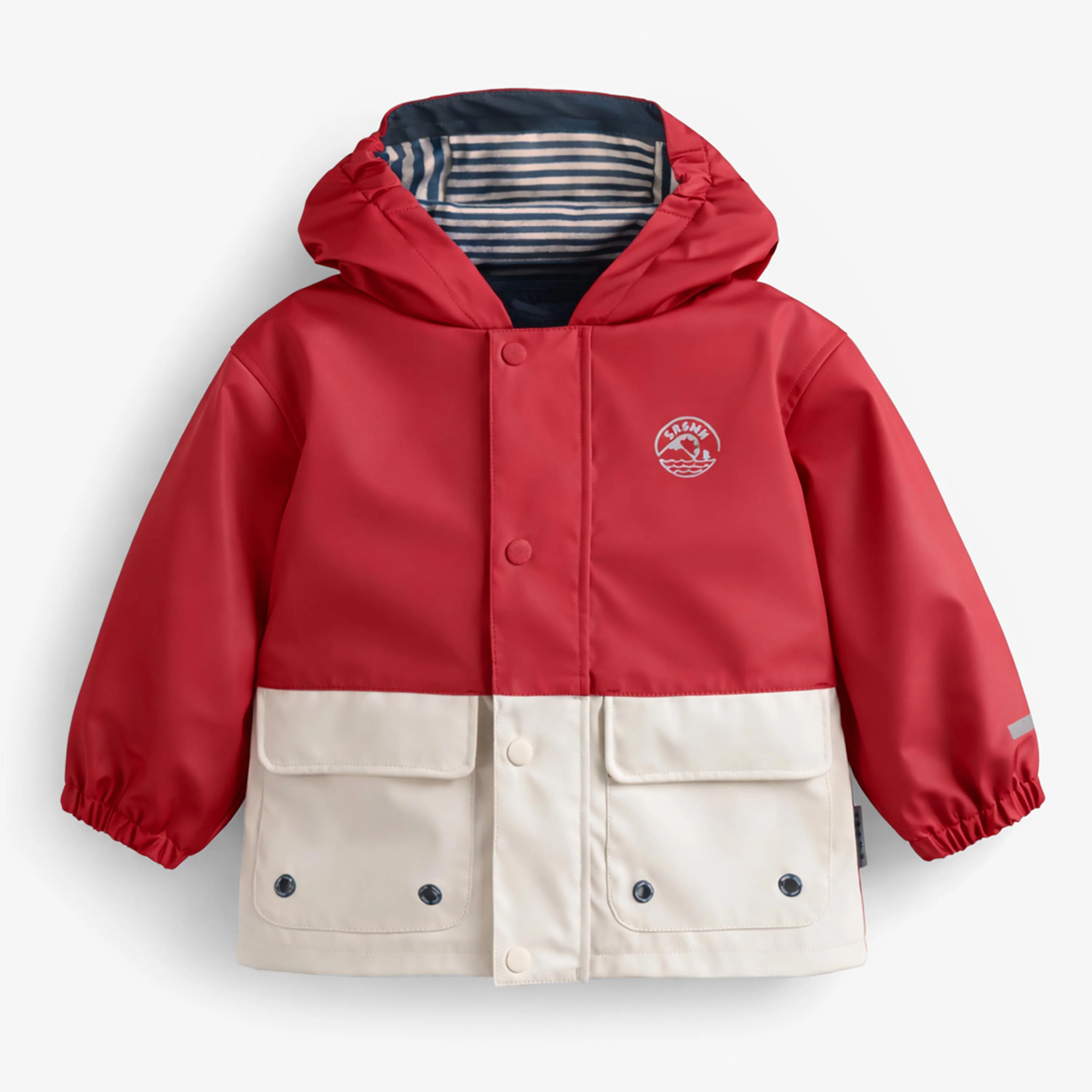 Manteau imperméable rouge et crème, bébé