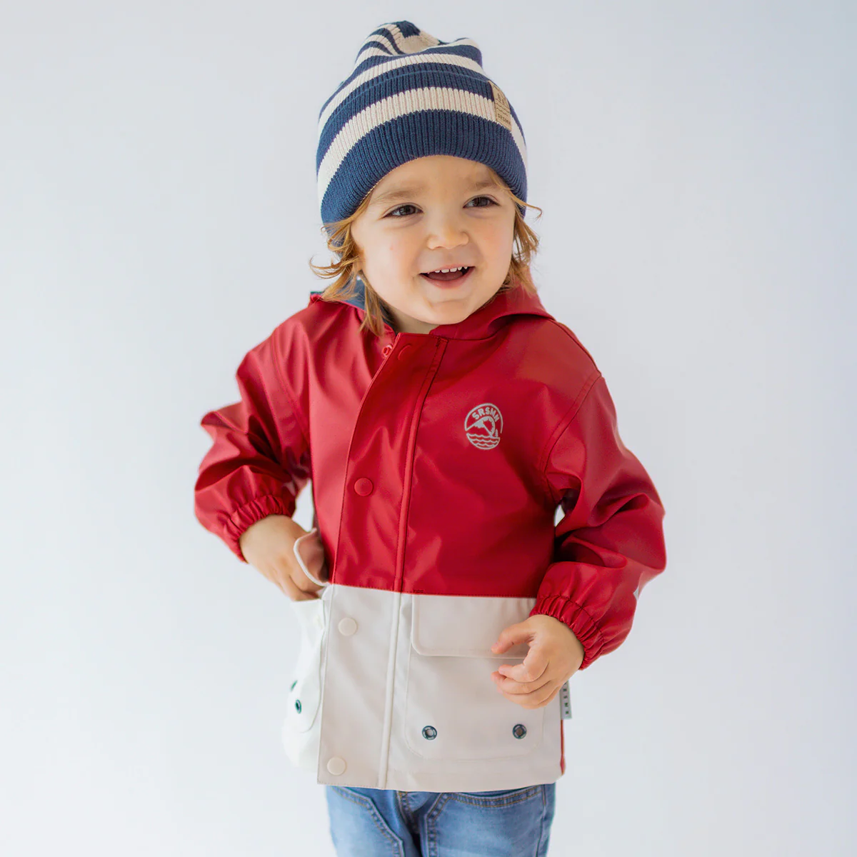 Manteau imperméable rouge et crème, bébé - Image 2