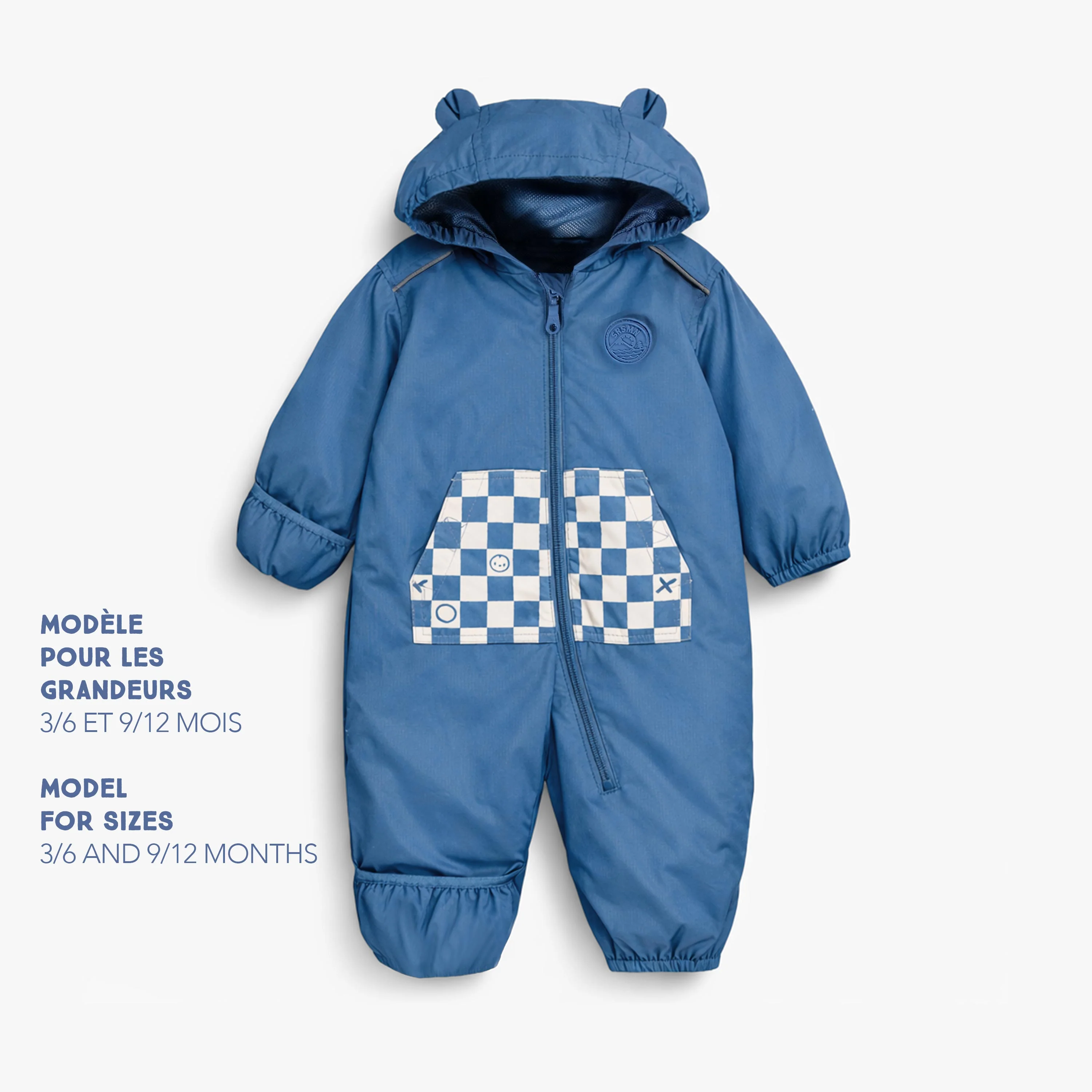 Manteau une pièce bleu à motif damier, bébé - Image 2