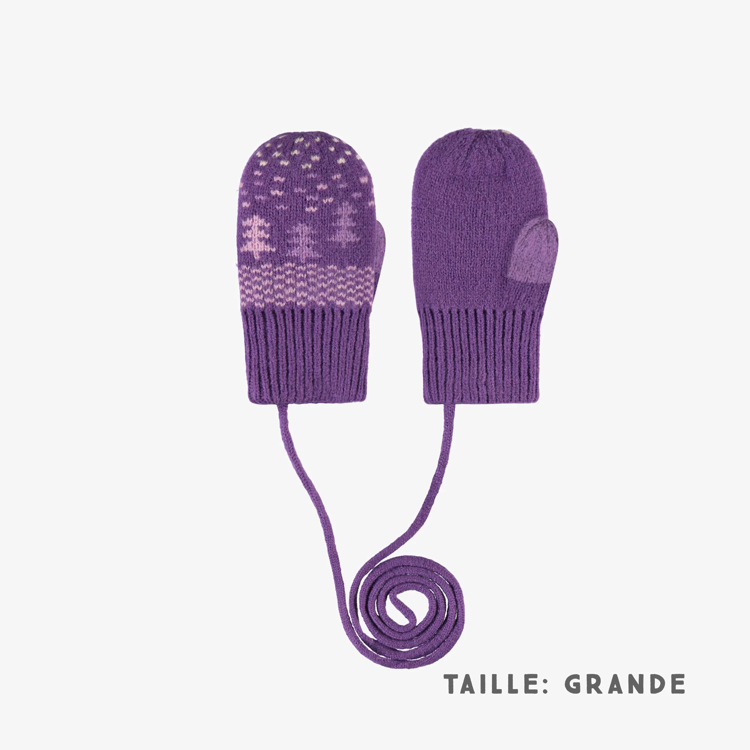 Mitaines mauves à motifs avec cordon en tricot, bébé - Image 2