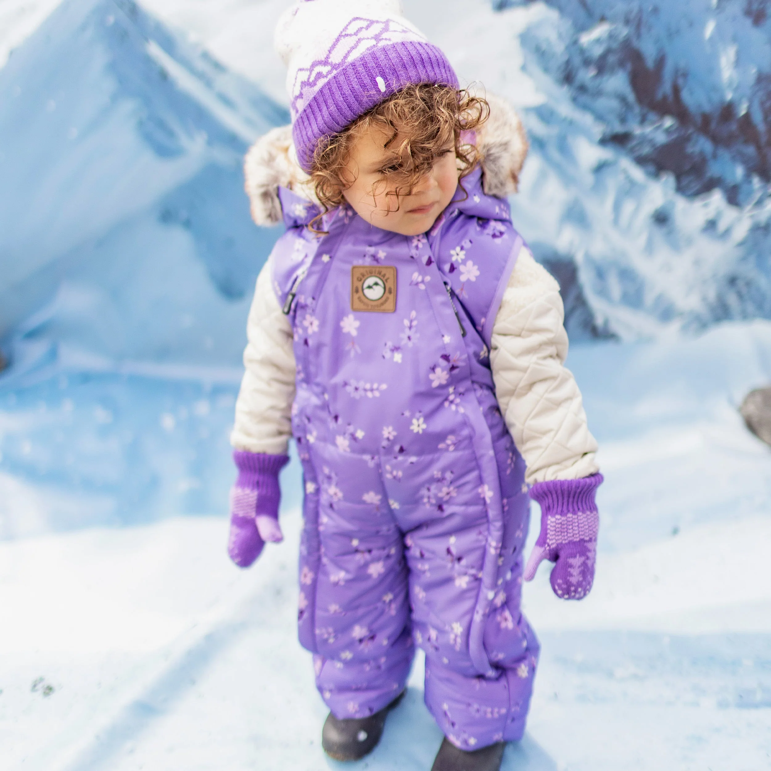Mitaines mauves à motifs avec cordon en tricot, bébé - Image 3