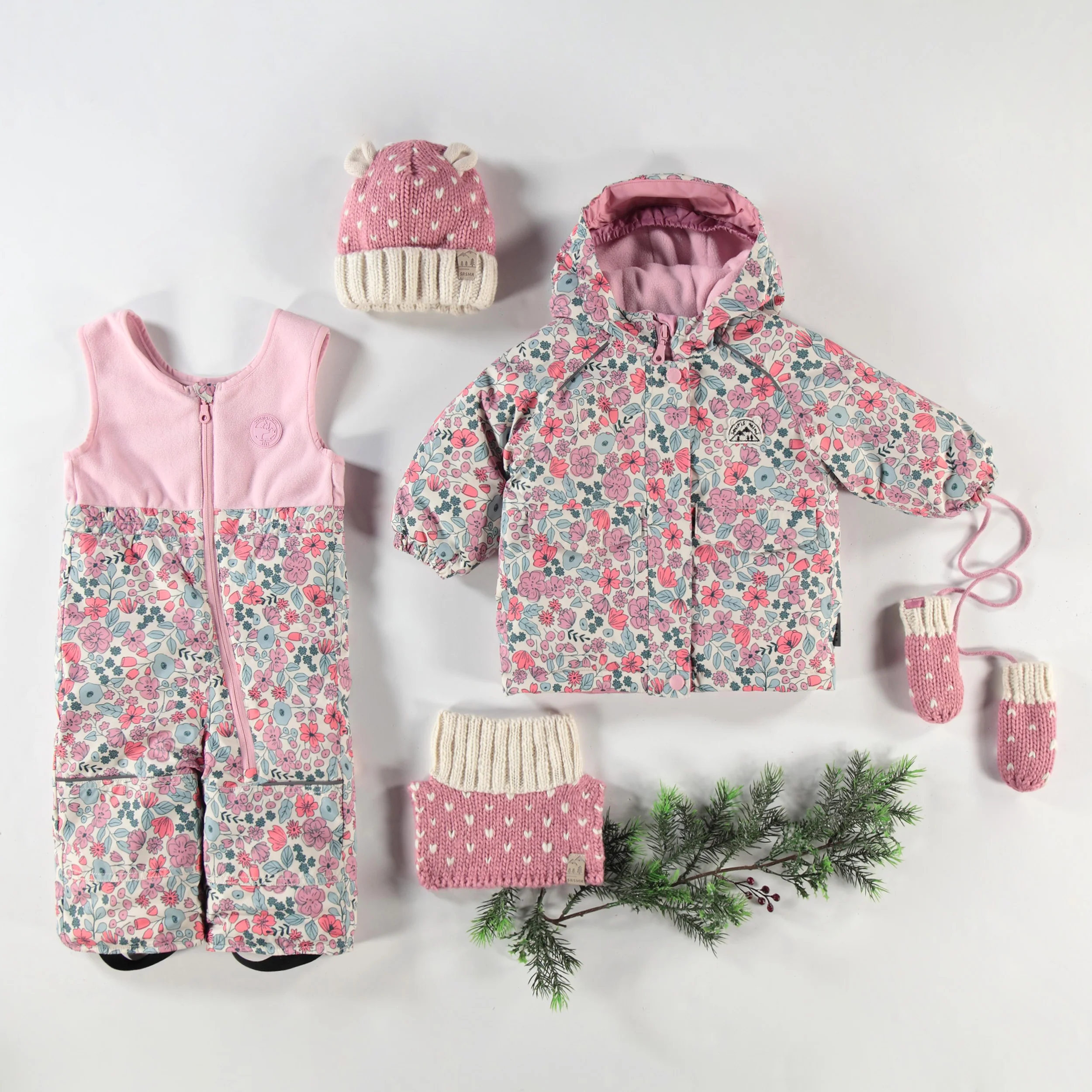 Mitaines rose et crème en tricot avec cœurs, bébé - Image 2